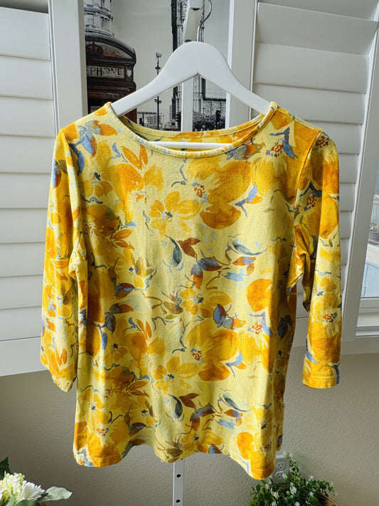 Denim & Co. Floral Watercolor Print 3/4 Sleeve Top - Size M