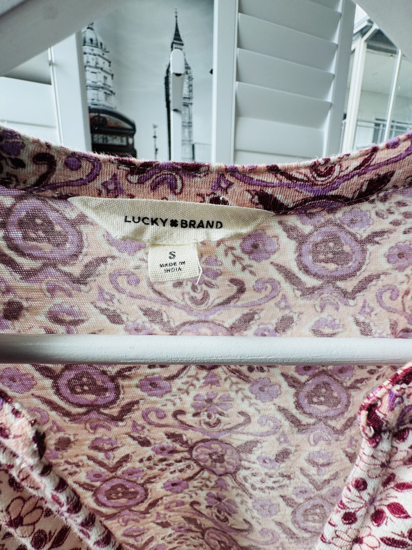 Lucky Brand Pink Floral Button-Front Flutter Sleeve Top Size S