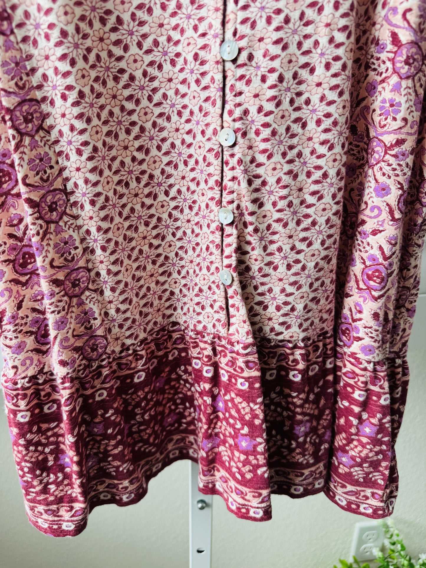 Lucky Brand Pink Floral Button-Front Flutter Sleeve Top Size S