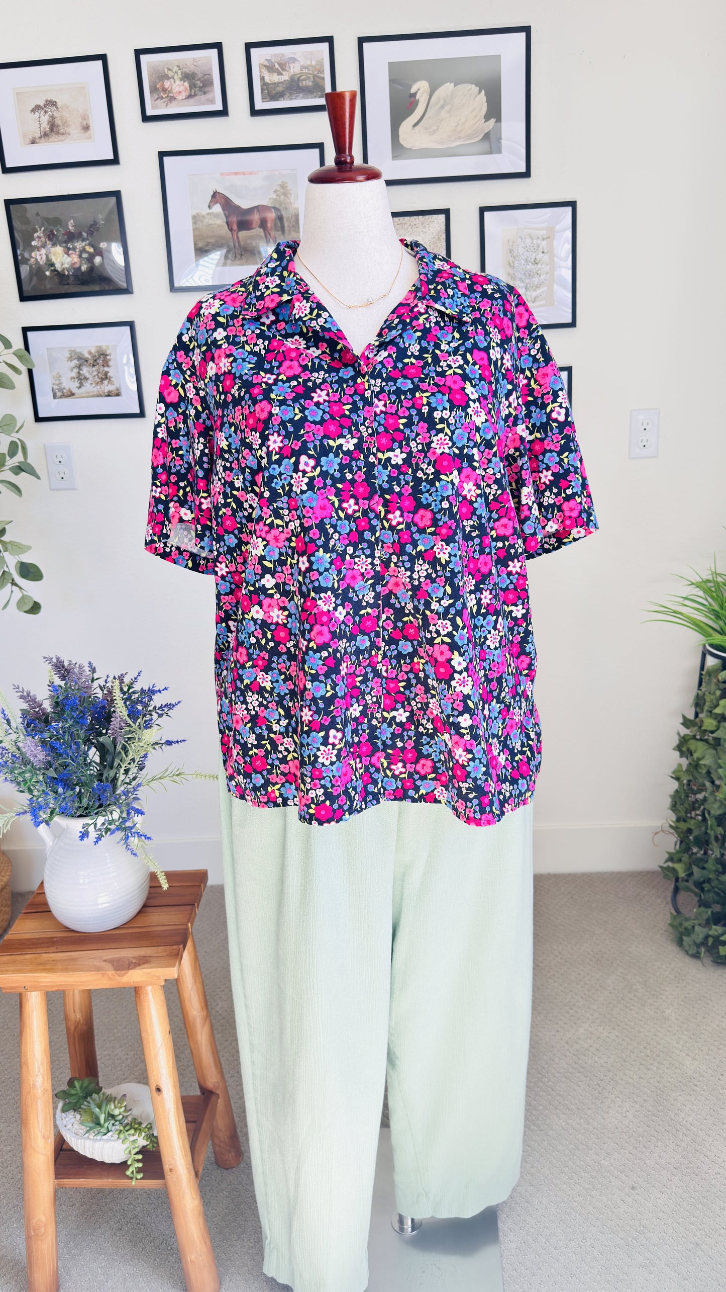 Elisabeth by Liz Claiborne Floral Short Sleeve Button-Up Blouse Size 18