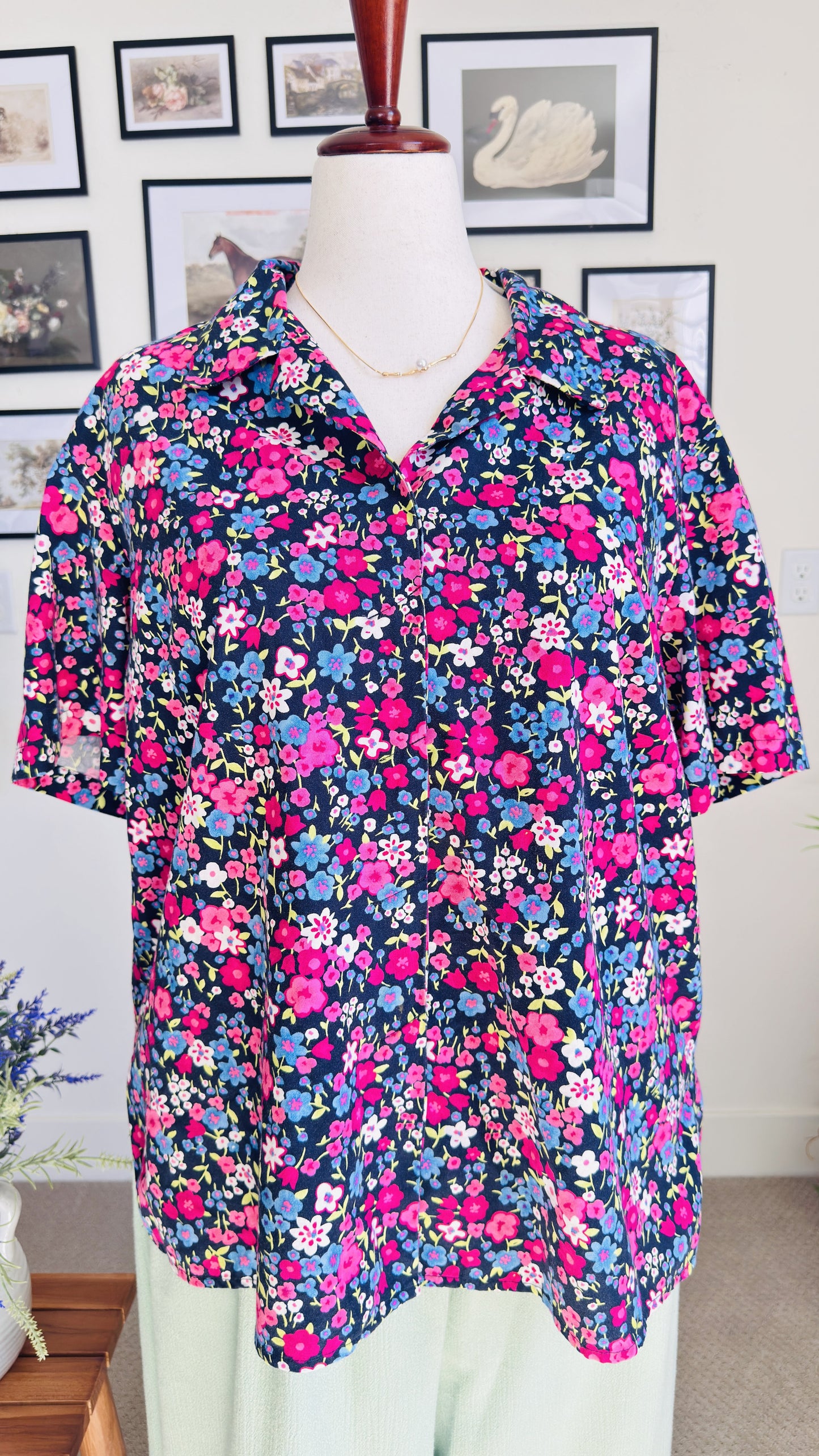 Elisabeth by Liz Claiborne Floral Short Sleeve Button-Up Blouse Size 18