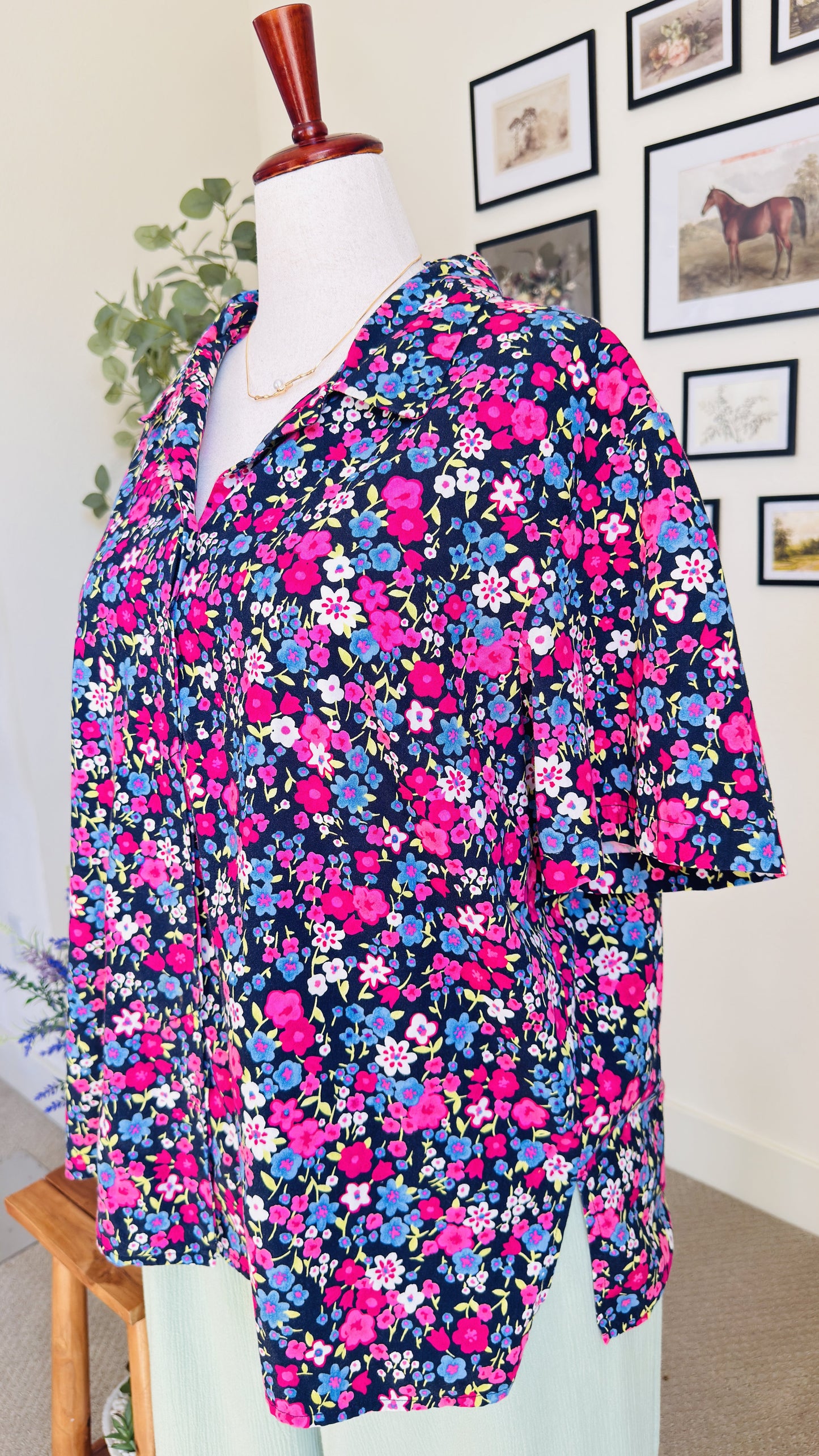 Elisabeth by Liz Claiborne Floral Short Sleeve Button-Up Blouse Size 18