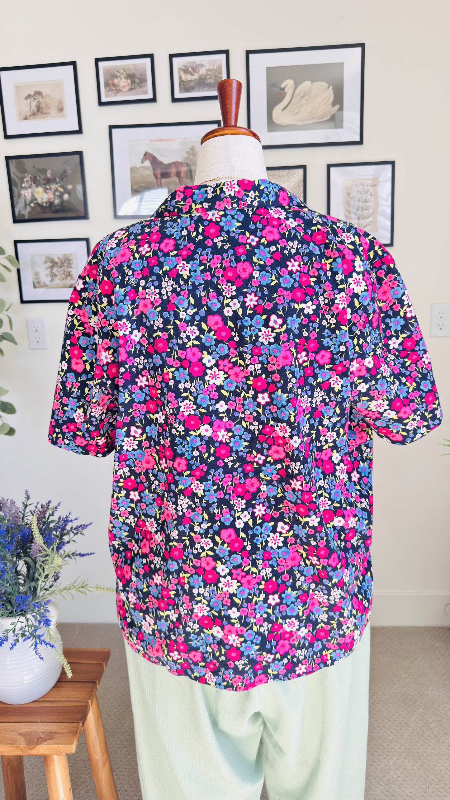 Elisabeth by Liz Claiborne Floral Short Sleeve Button-Up Blouse Size 18