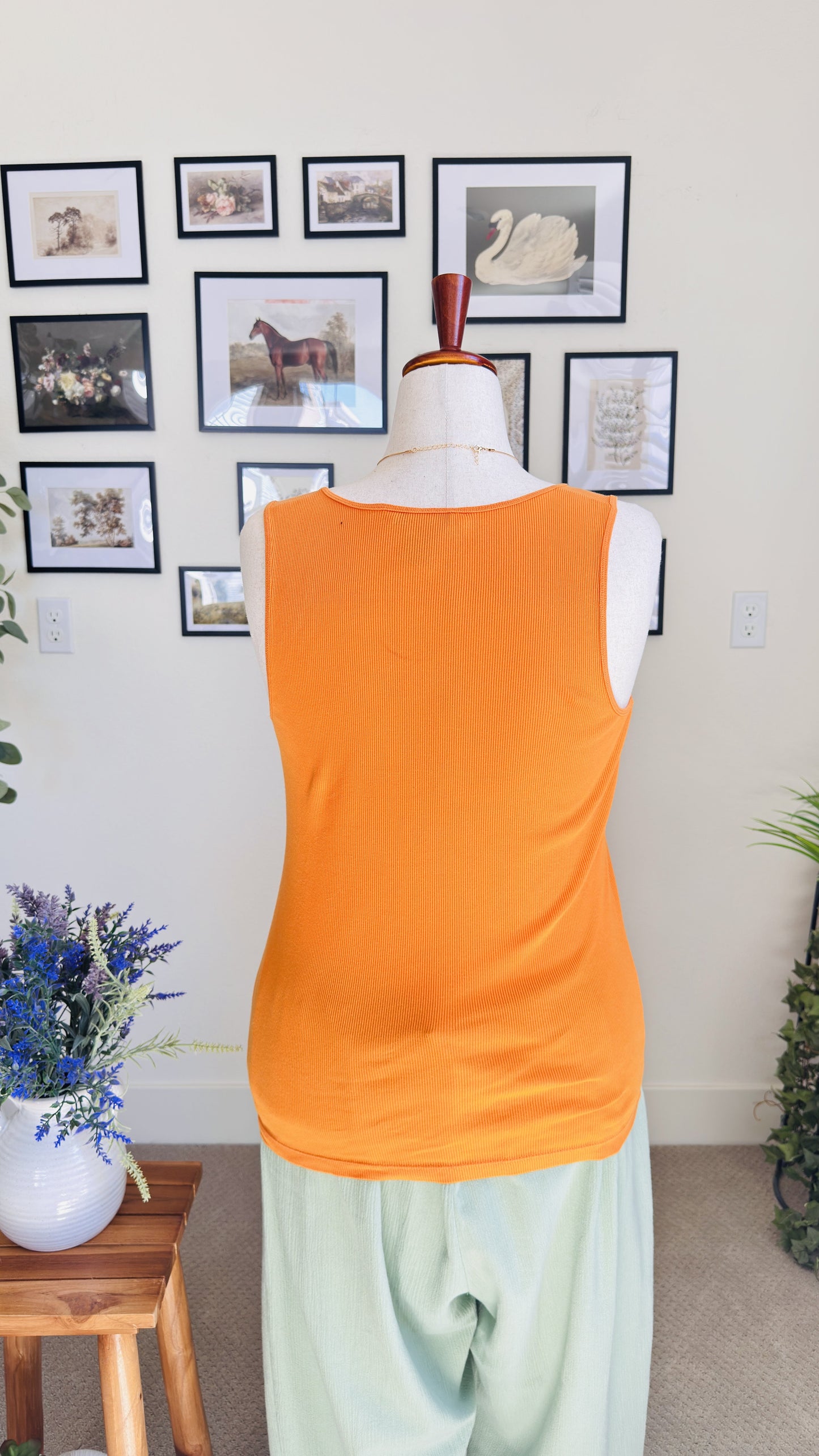 Carole Little Orange Ribbed Cotton Tank Top - Size L