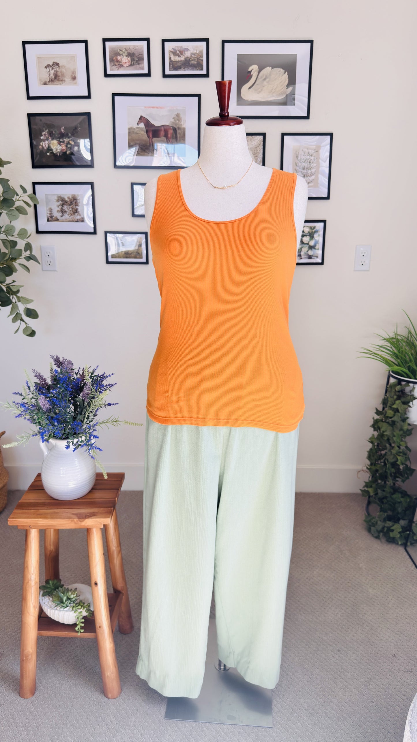 Carole Little Orange Ribbed Cotton Tank Top - Size L