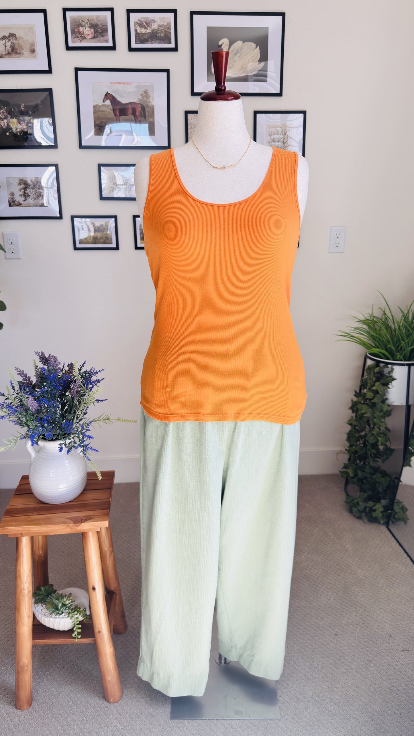Carole Little Orange Ribbed Cotton Tank Top - Size L