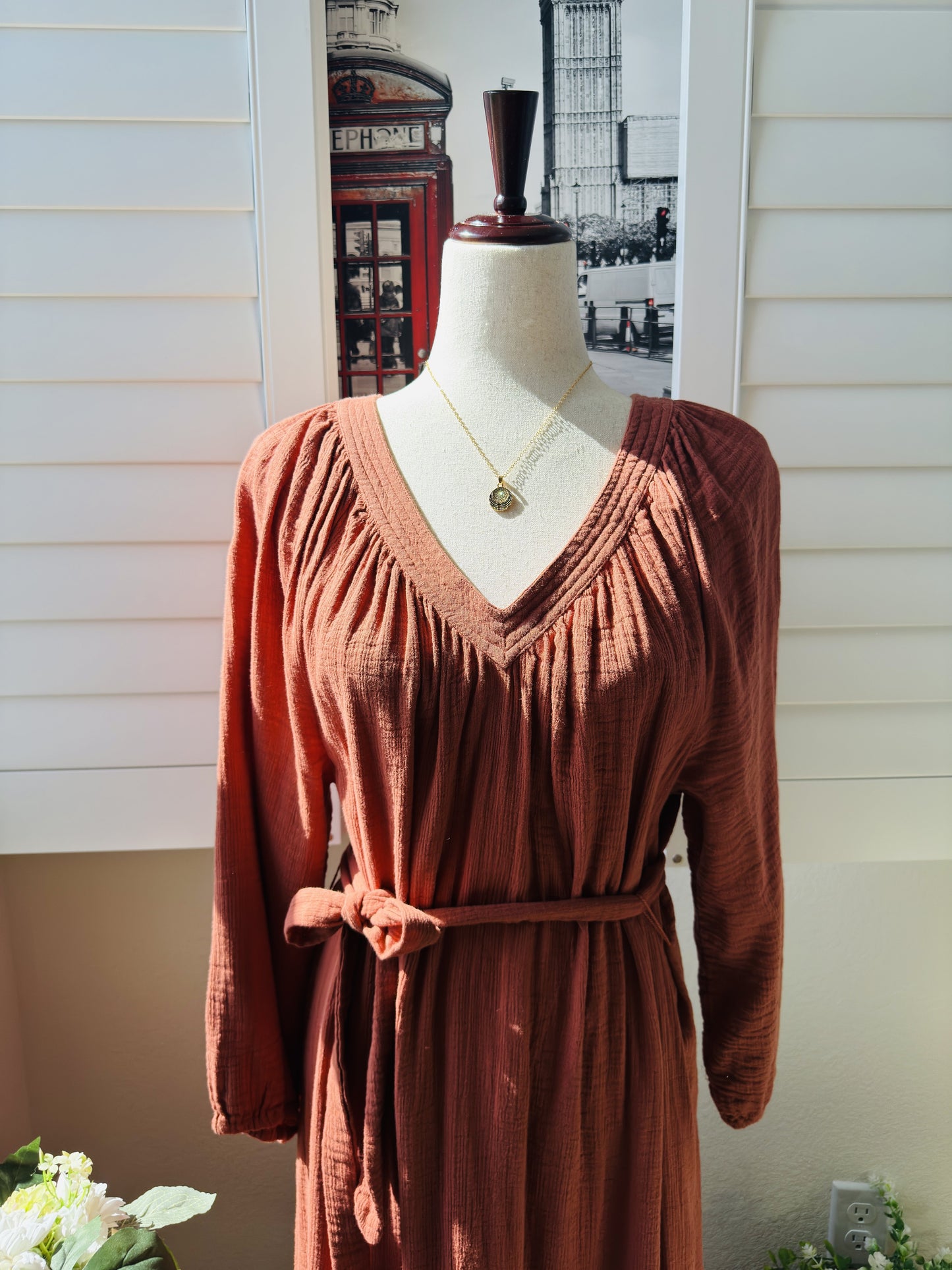 Lucky Brand Terracotta Cotton Gauze Tiered Maxi Dress - Size L