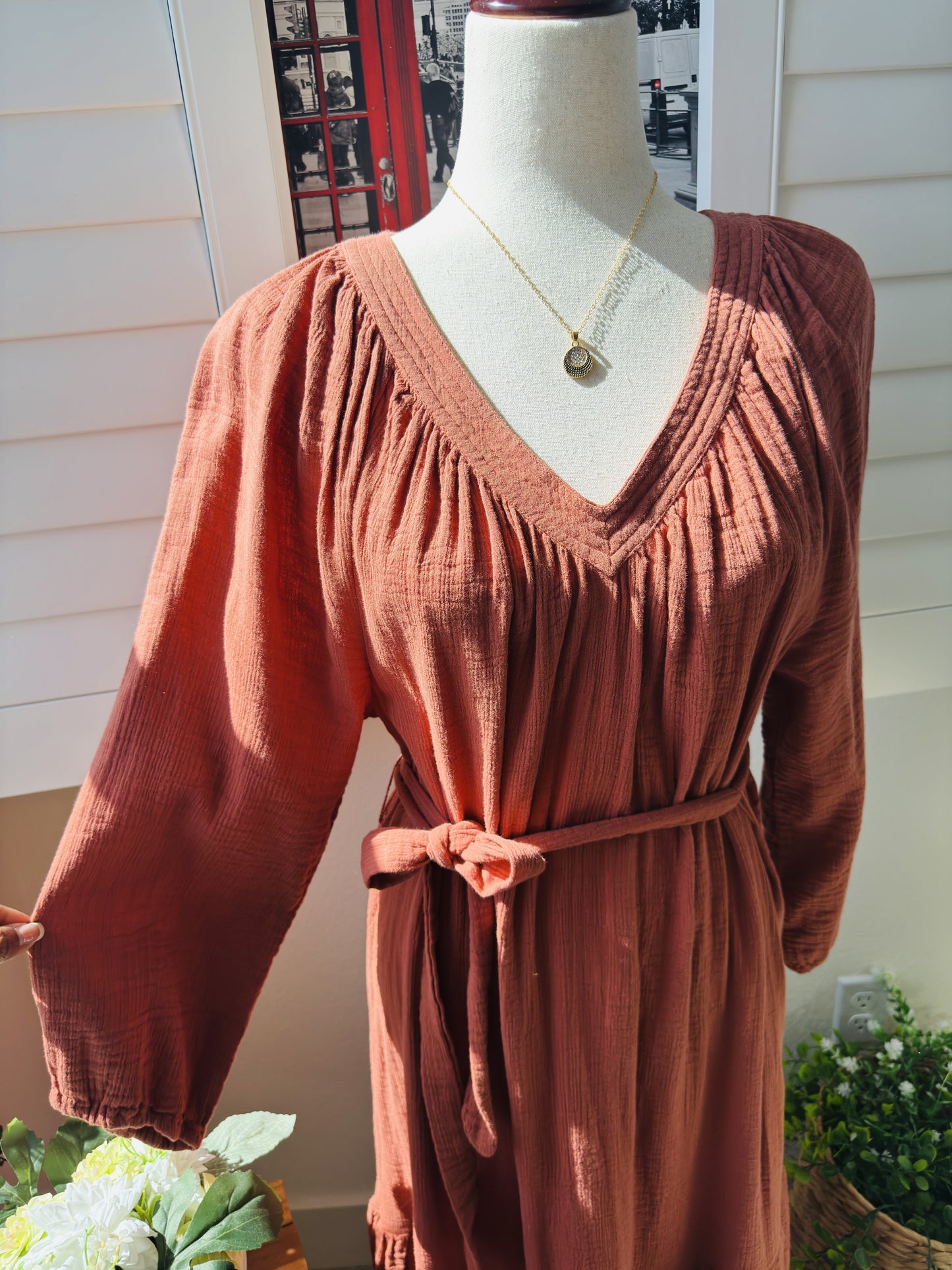 Lucky Brand Terracotta Cotton Gauze Tiered Maxi Dress - Size L