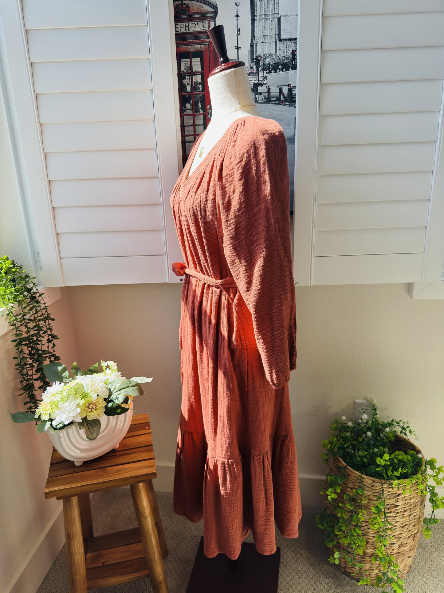 Lucky Brand Terracotta Cotton Gauze Tiered Maxi Dress - Size L