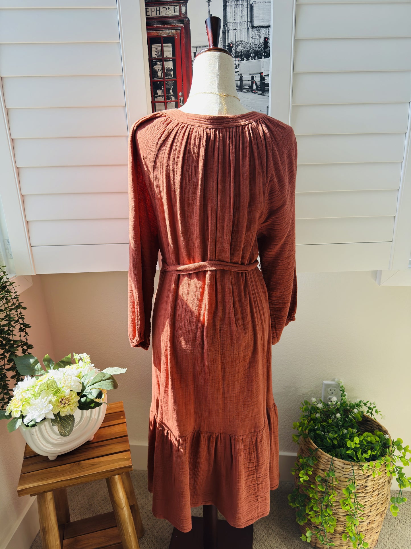 Lucky Brand Terracotta Cotton Gauze Tiered Maxi Dress - Size L
