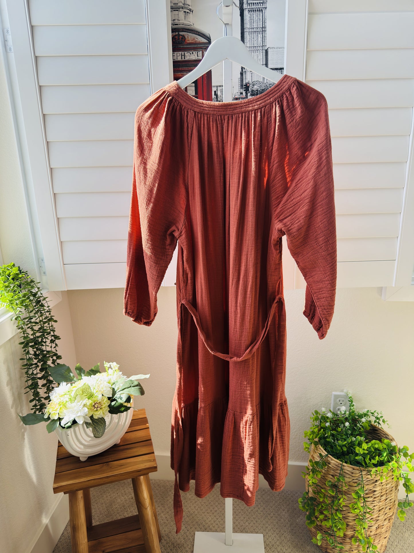 Lucky Brand Terracotta Cotton Gauze Tiered Maxi Dress - Size L