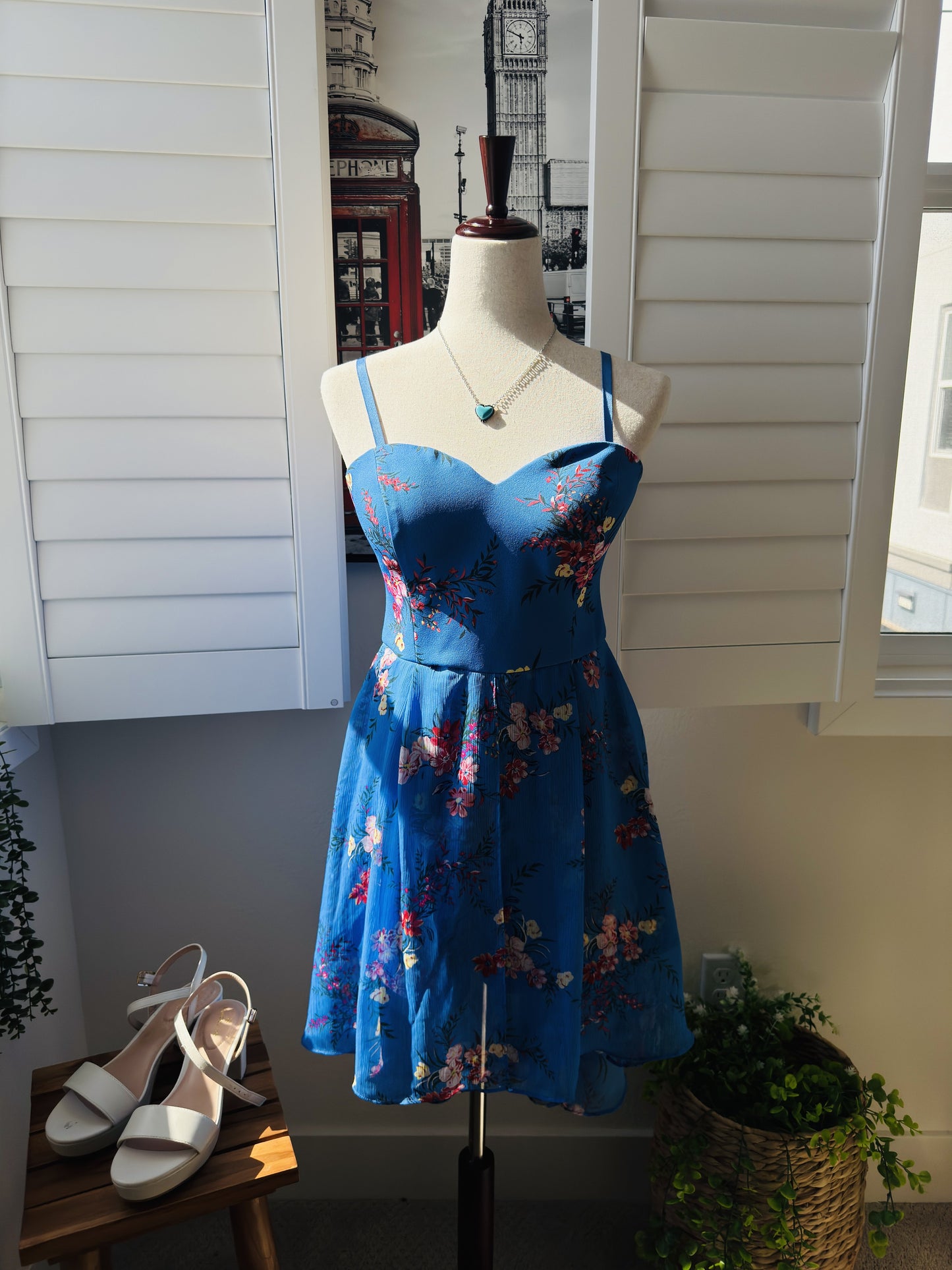Guess Blue Floral Overlay Romper - Size 6