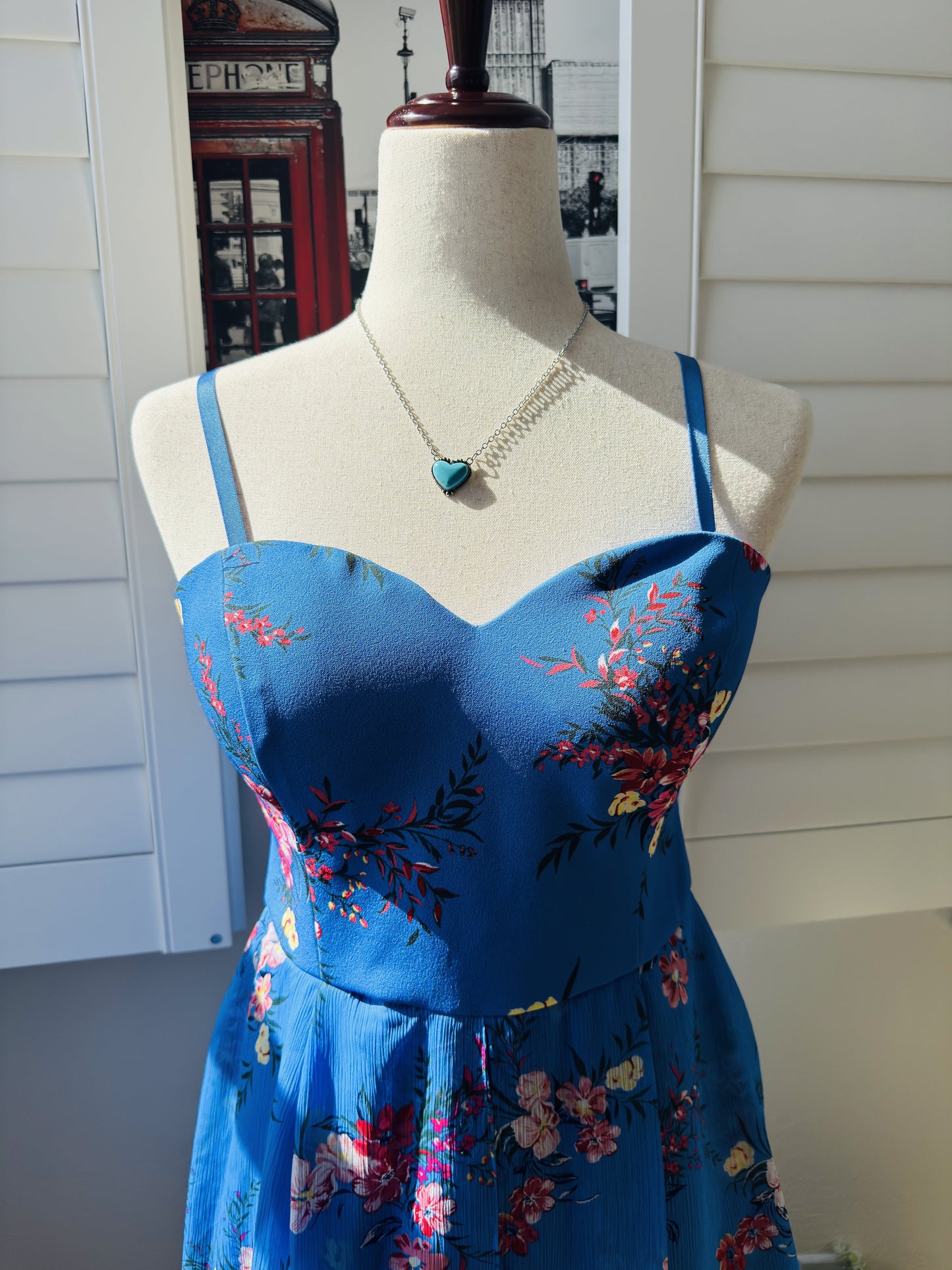 Guess Blue Floral Overlay Romper - Size 6