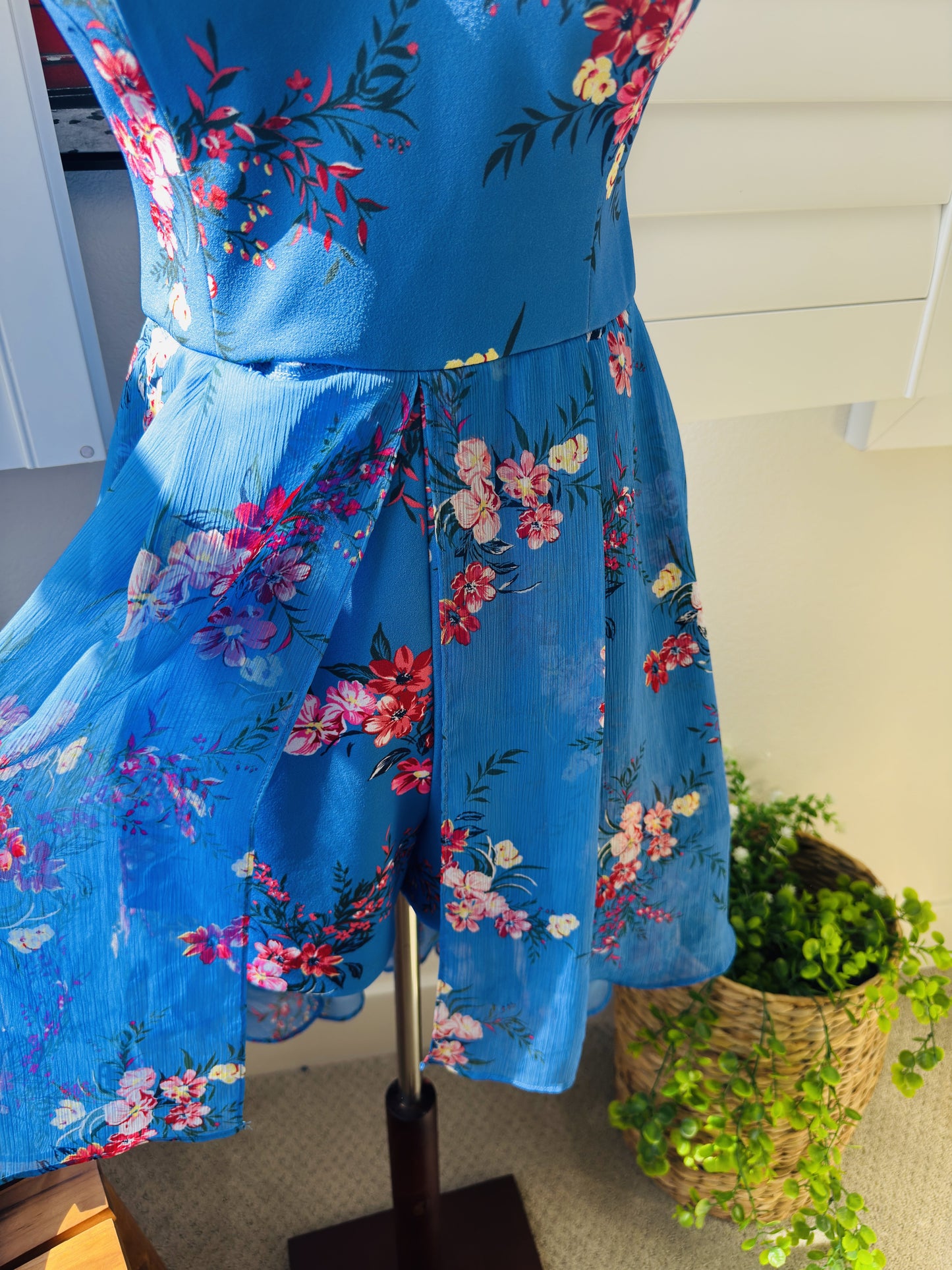 Guess Blue Floral Overlay Romper - Size 6