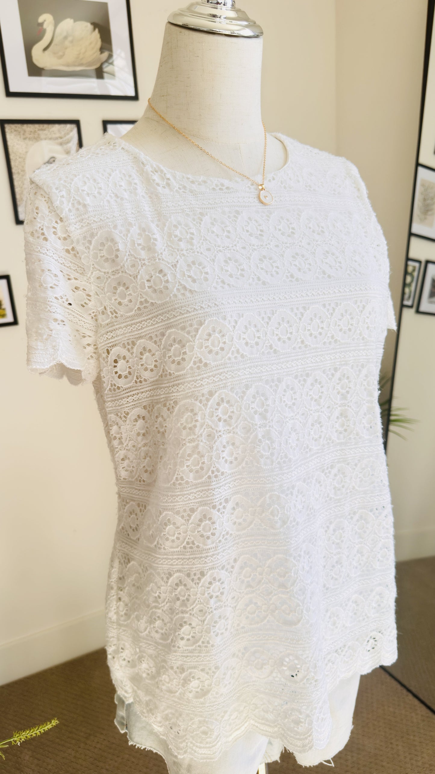 Charter Club White Lace Short Sleeve Top - Size PM