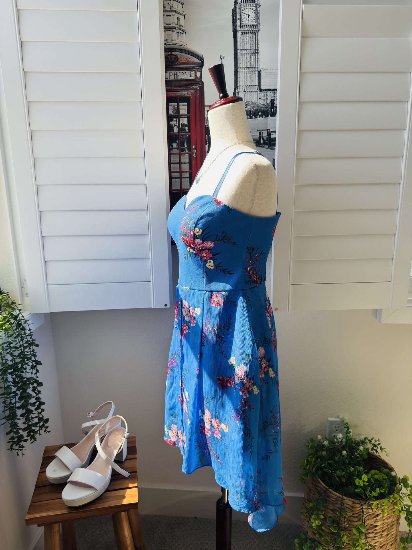 Guess Blue Floral Overlay Romper - Size 6