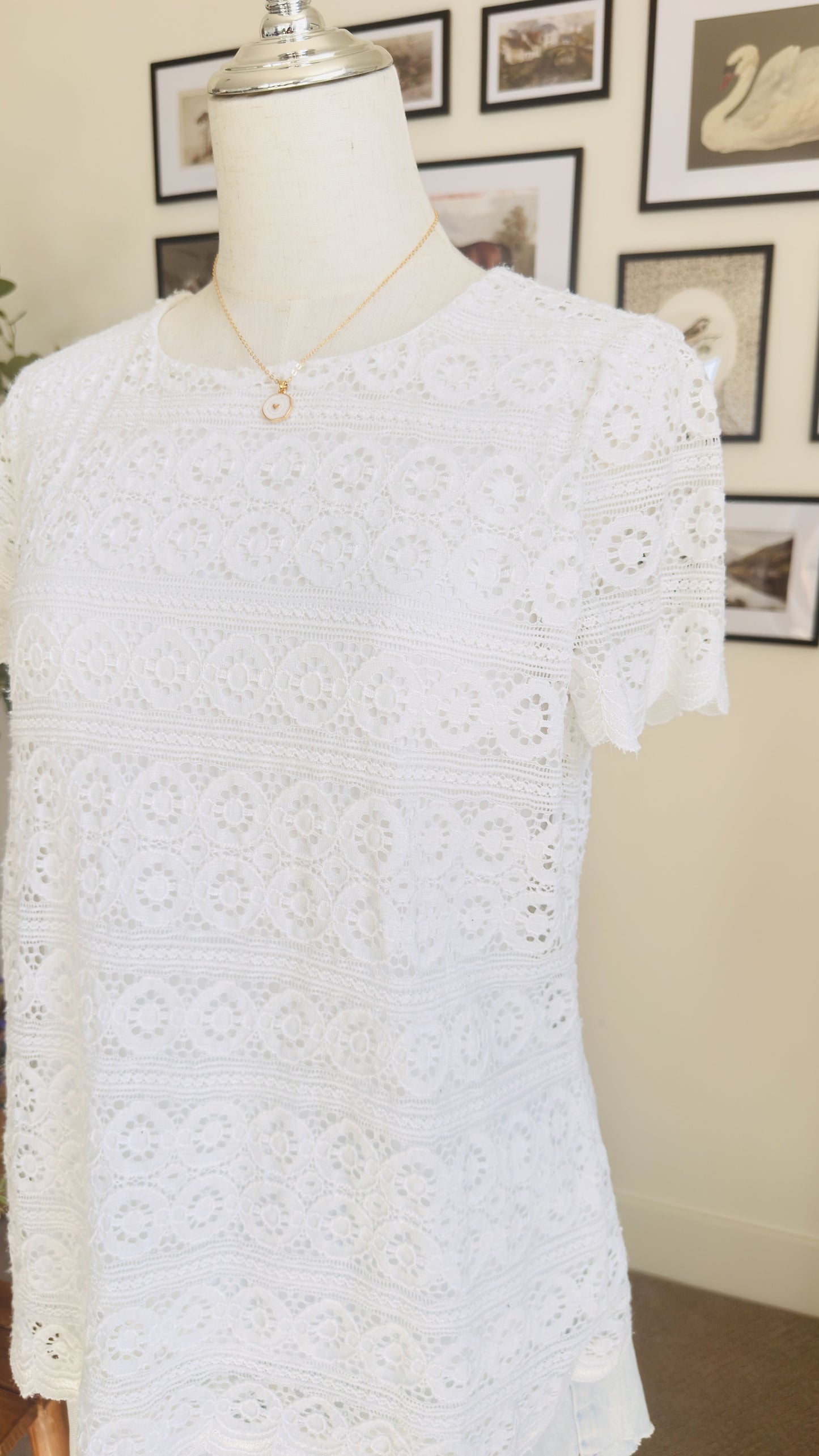 Charter Club White Lace Short Sleeve Top - Size PM