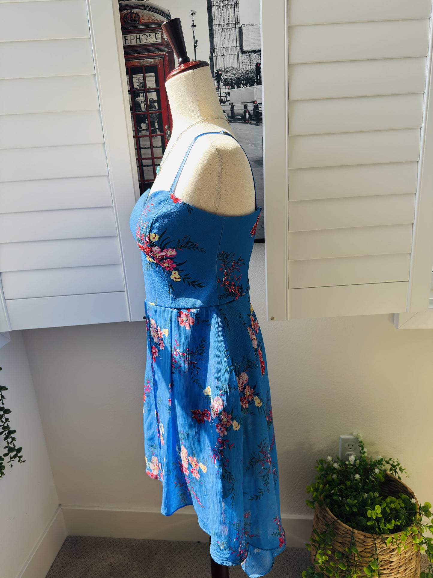 Guess Blue Floral Overlay Romper - Size 6