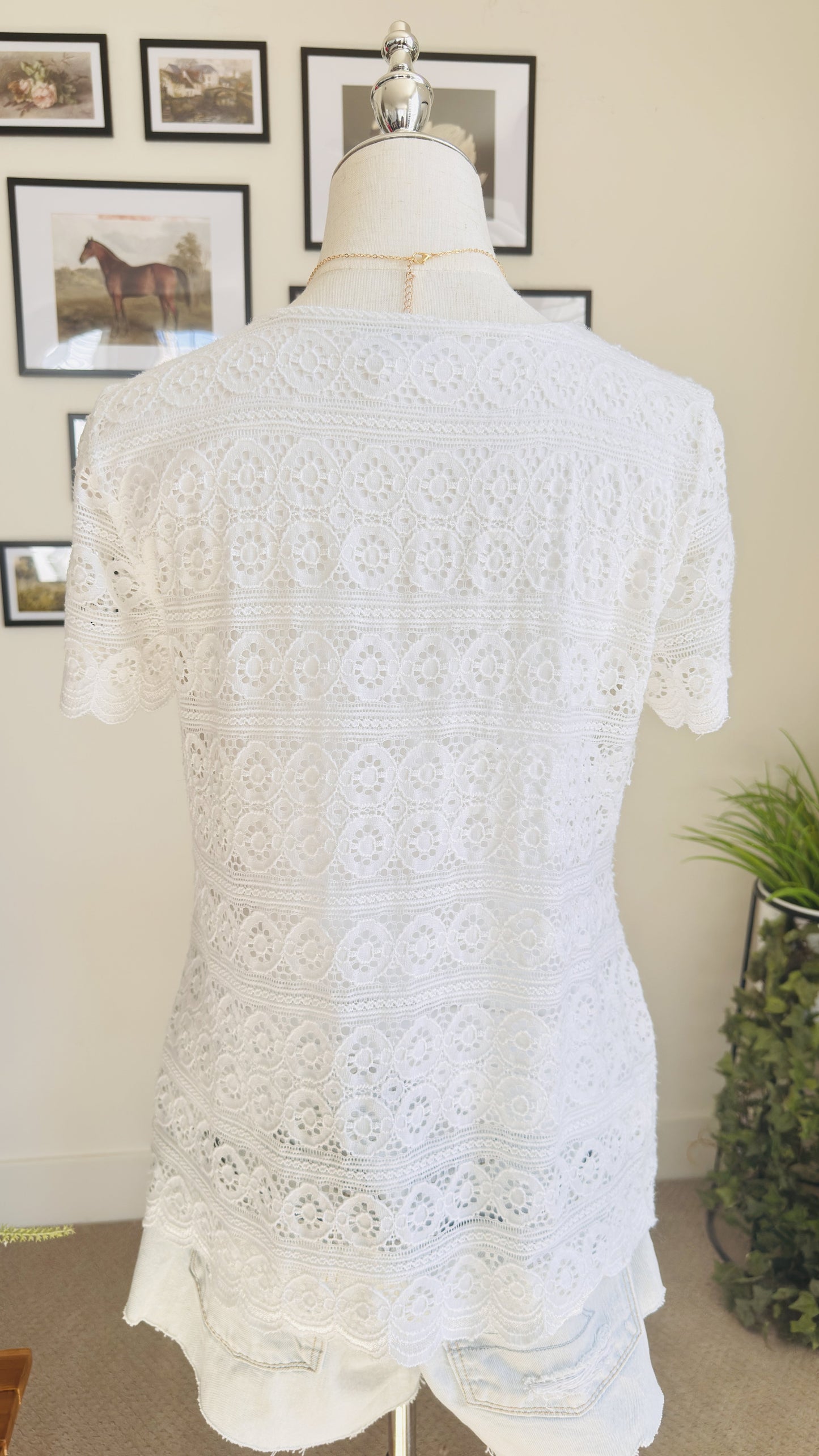 Charter Club White Lace Short Sleeve Top - Size PM