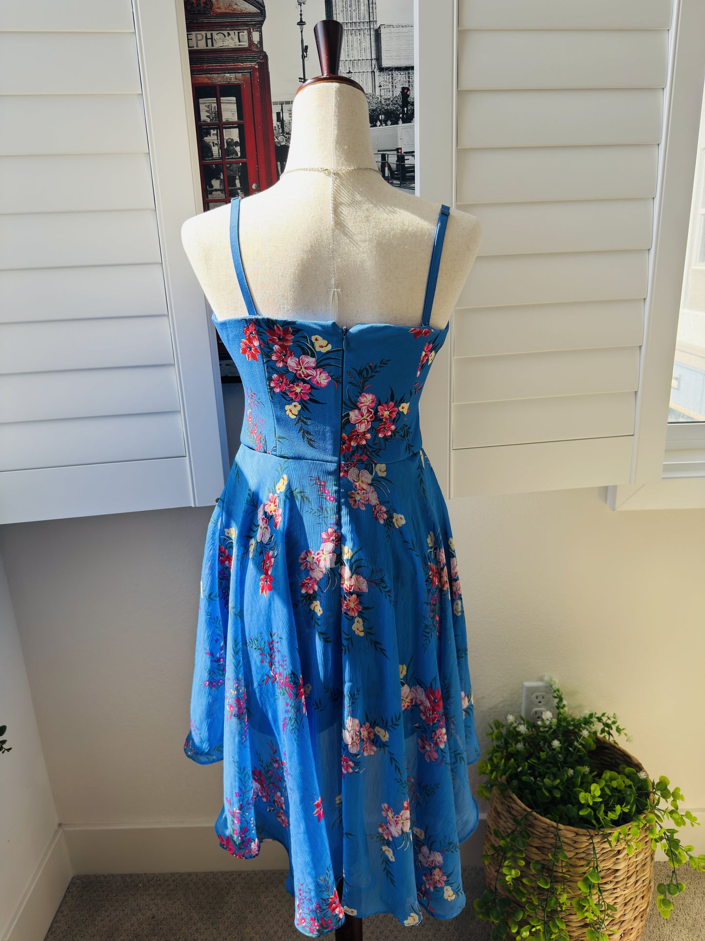 Guess Blue Floral Overlay Romper - Size 6