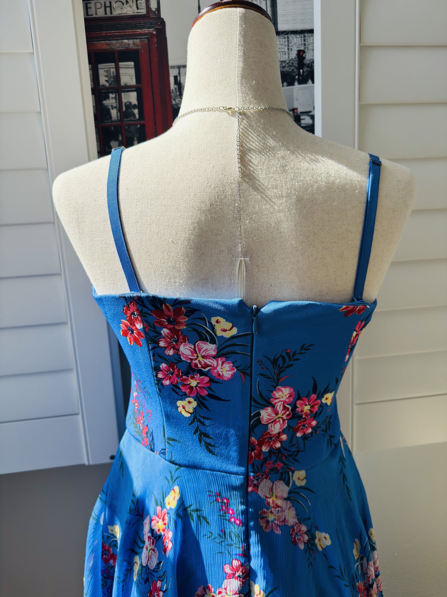 Guess Blue Floral Overlay Romper - Size 6
