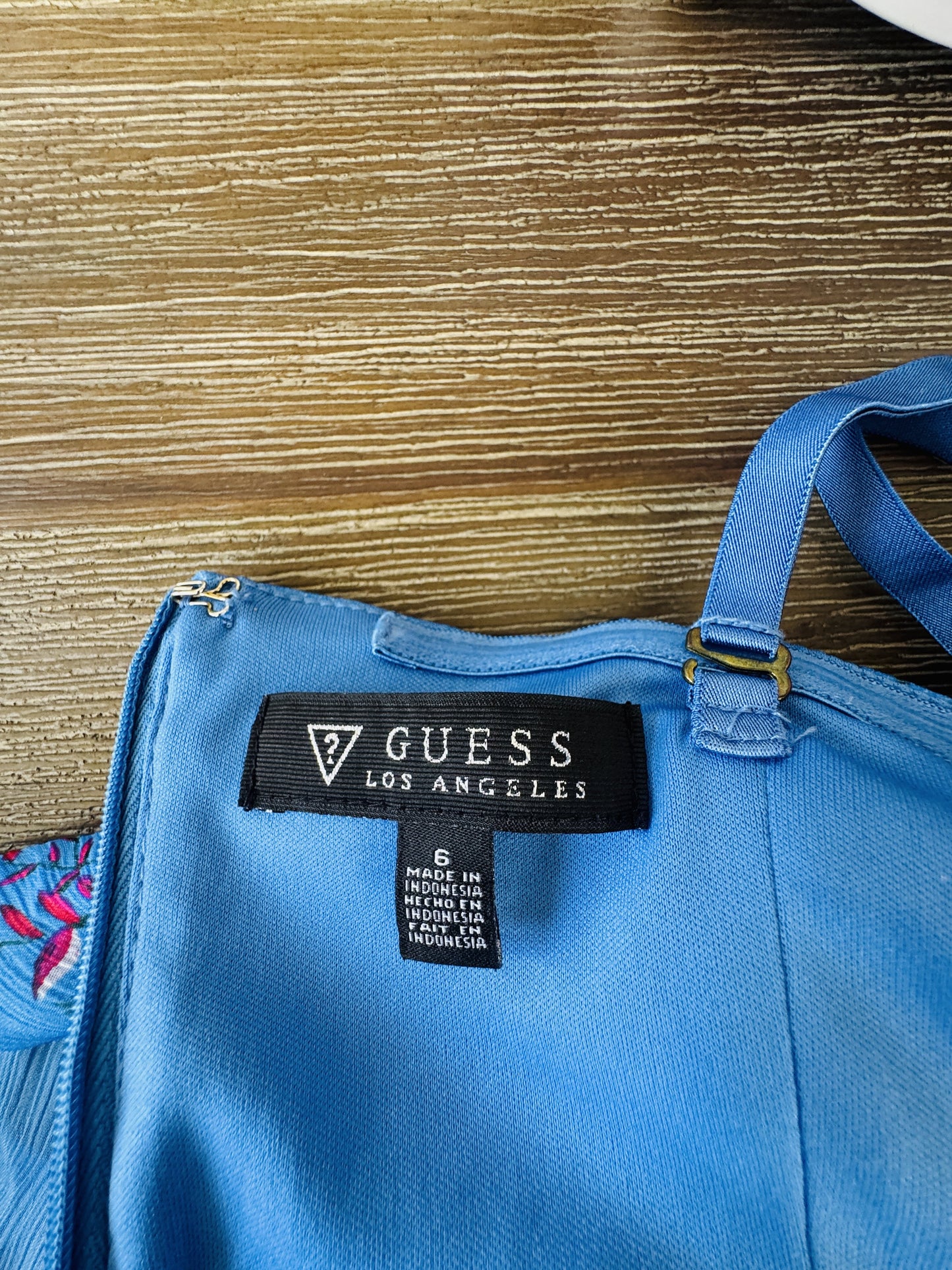 Guess Blue Floral Overlay Romper - Size 6