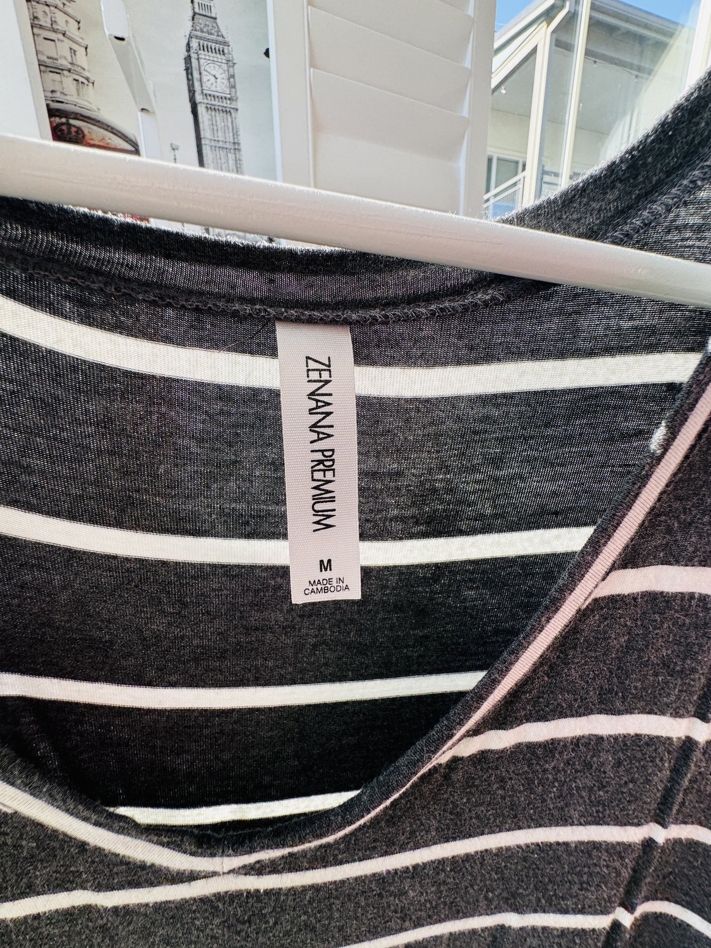 Zenana Premium Striped Dolman V-Neck Top - Size M