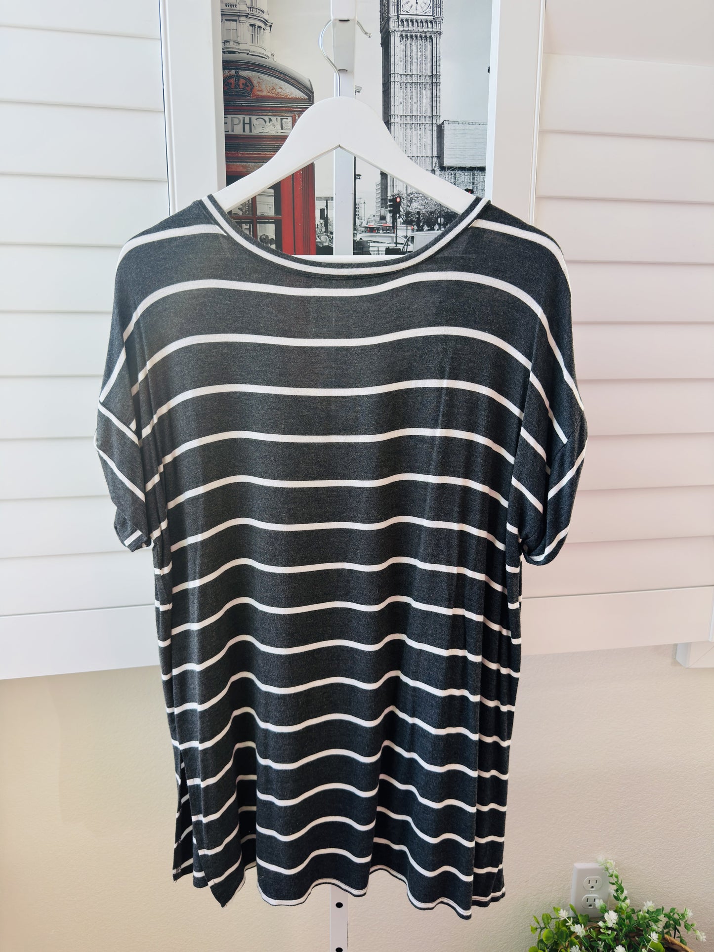Zenana Premium Striped Dolman V-Neck Top - Size M