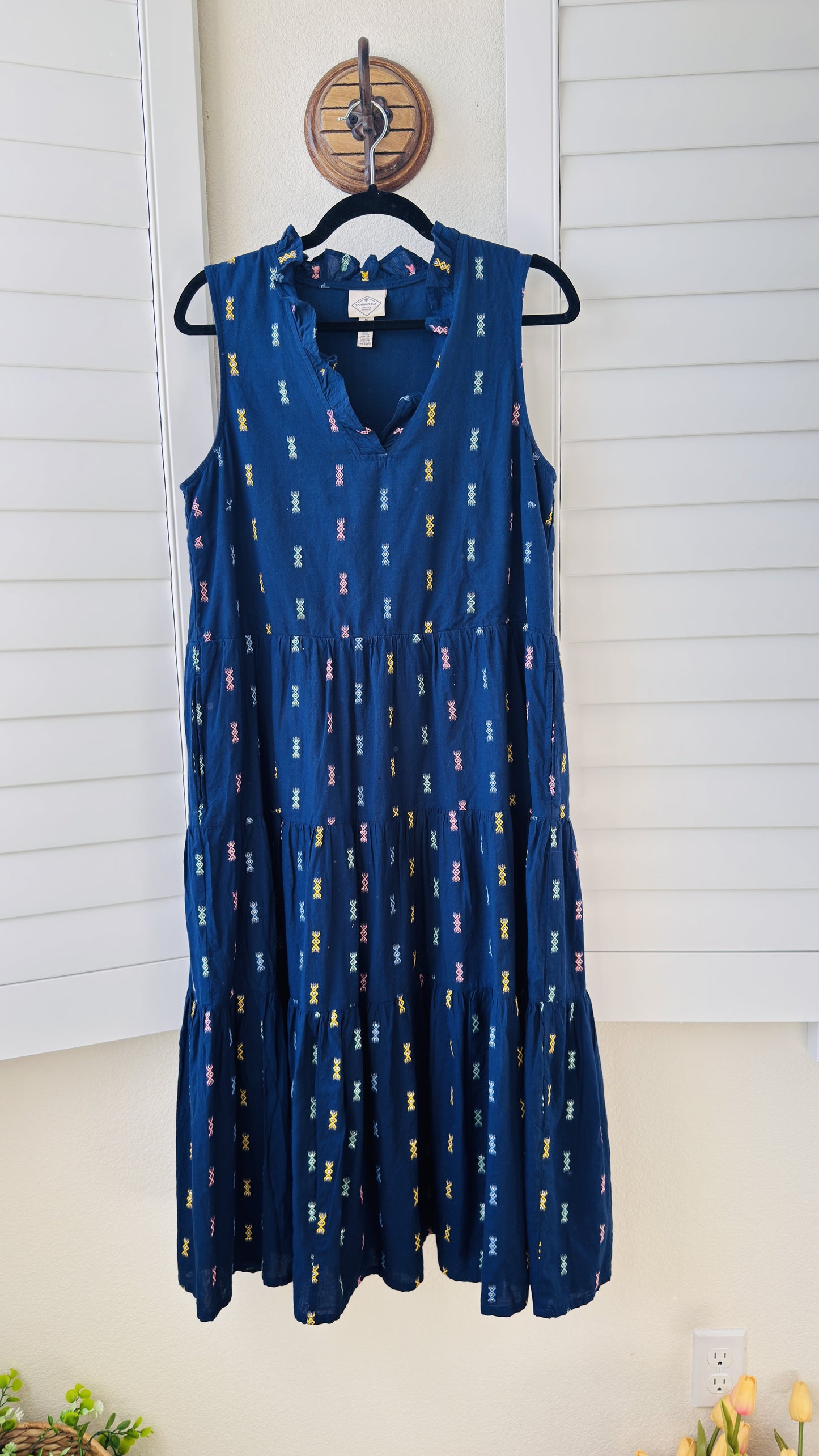 St. John's Bay Blue Embroidered Tiered Midi Dress - Size M