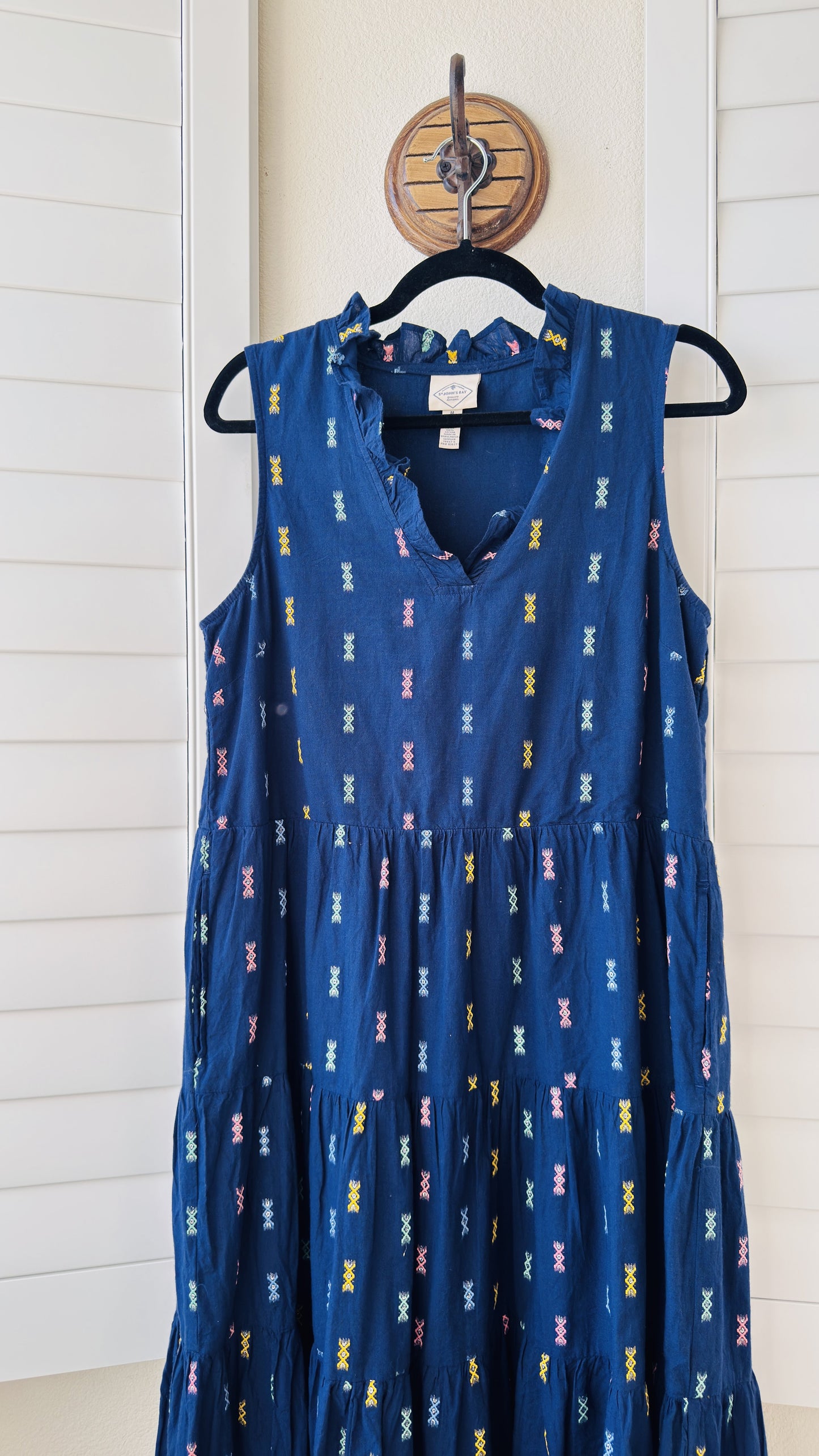 St. John's Bay Blue Embroidered Tiered Midi Dress - Size M