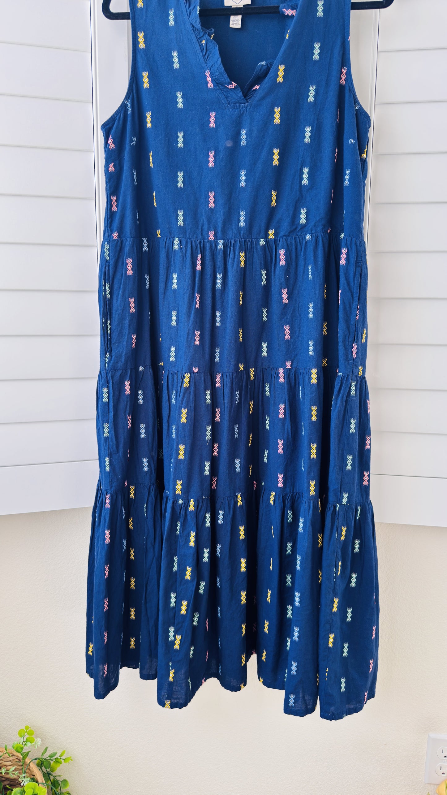 St. John's Bay Blue Embroidered Tiered Midi Dress - Size M