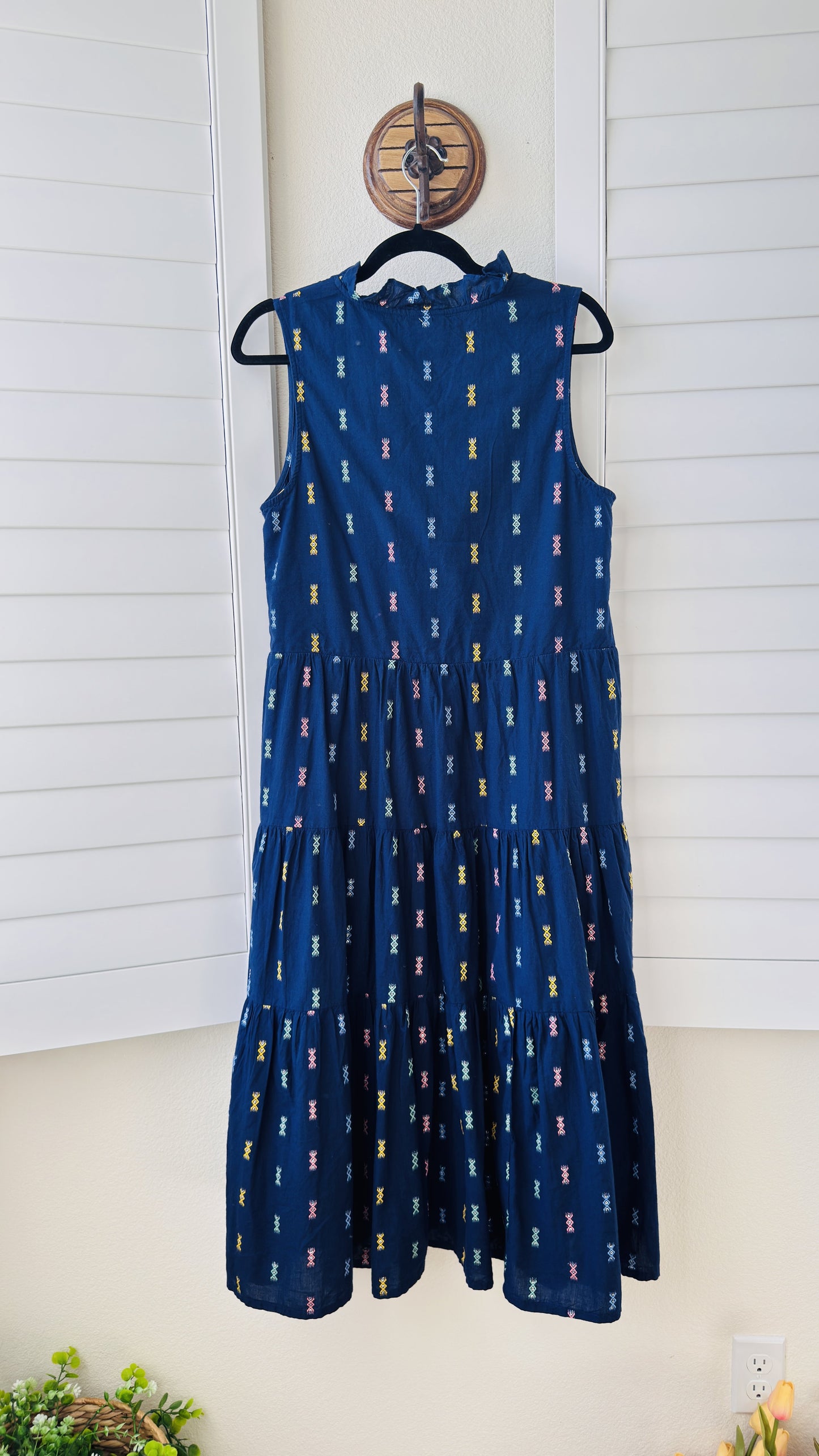 St. John's Bay Blue Embroidered Tiered Midi Dress - Size M
