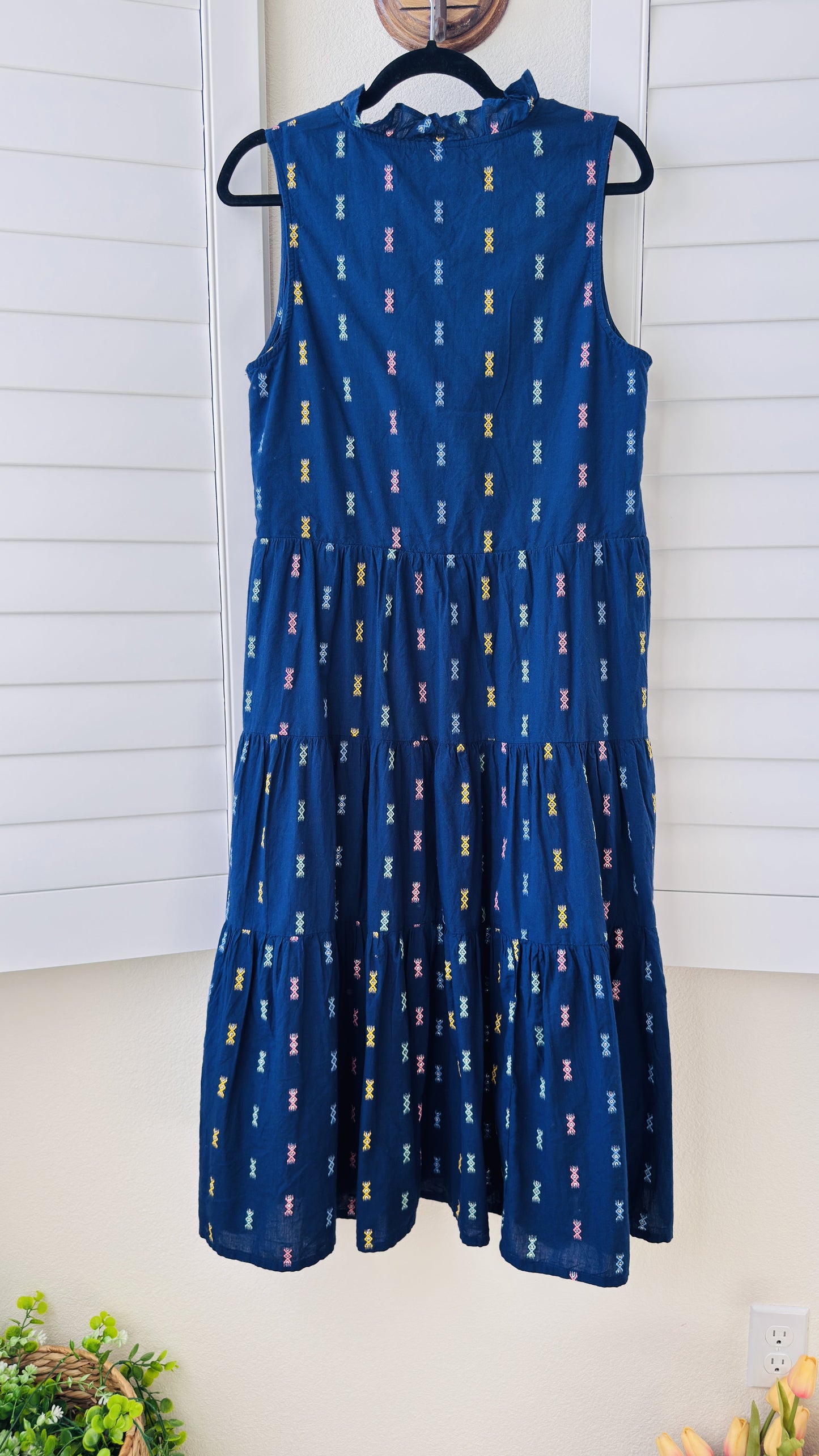 St. John's Bay Blue Embroidered Tiered Midi Dress - Size M