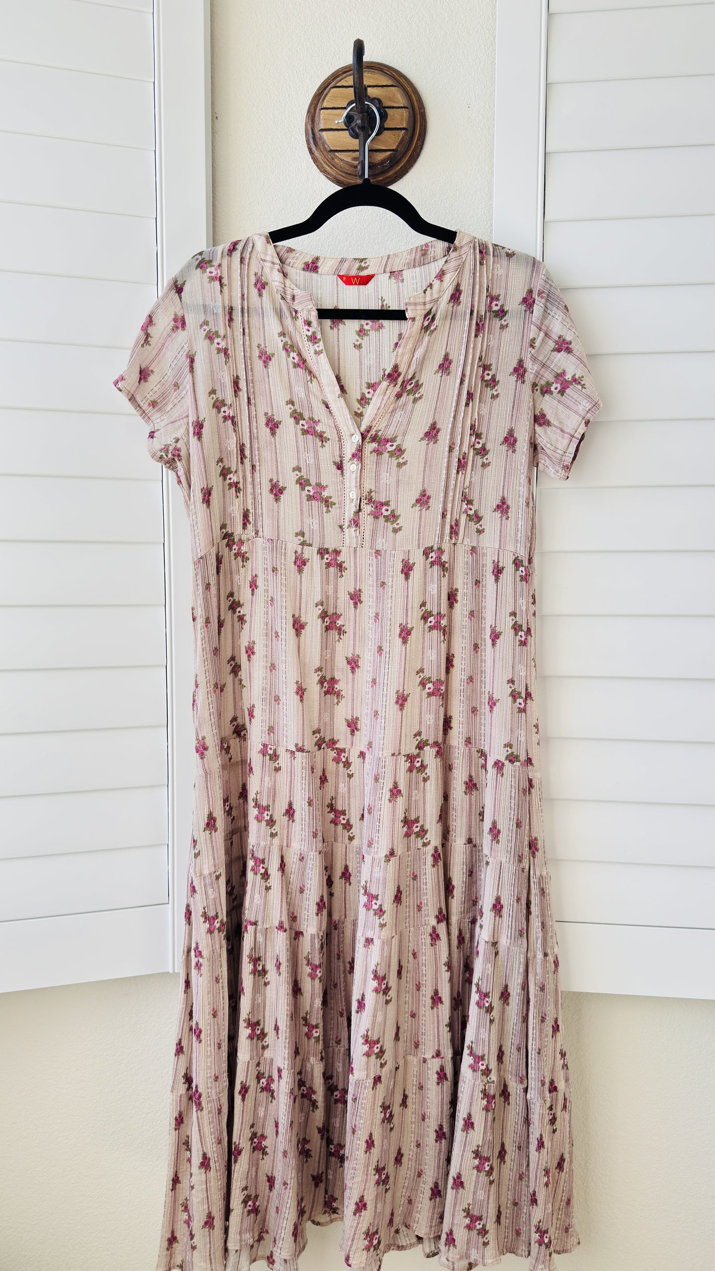 W for Woman Floral Printed Cotton Tiered Midi Dress - Size 12