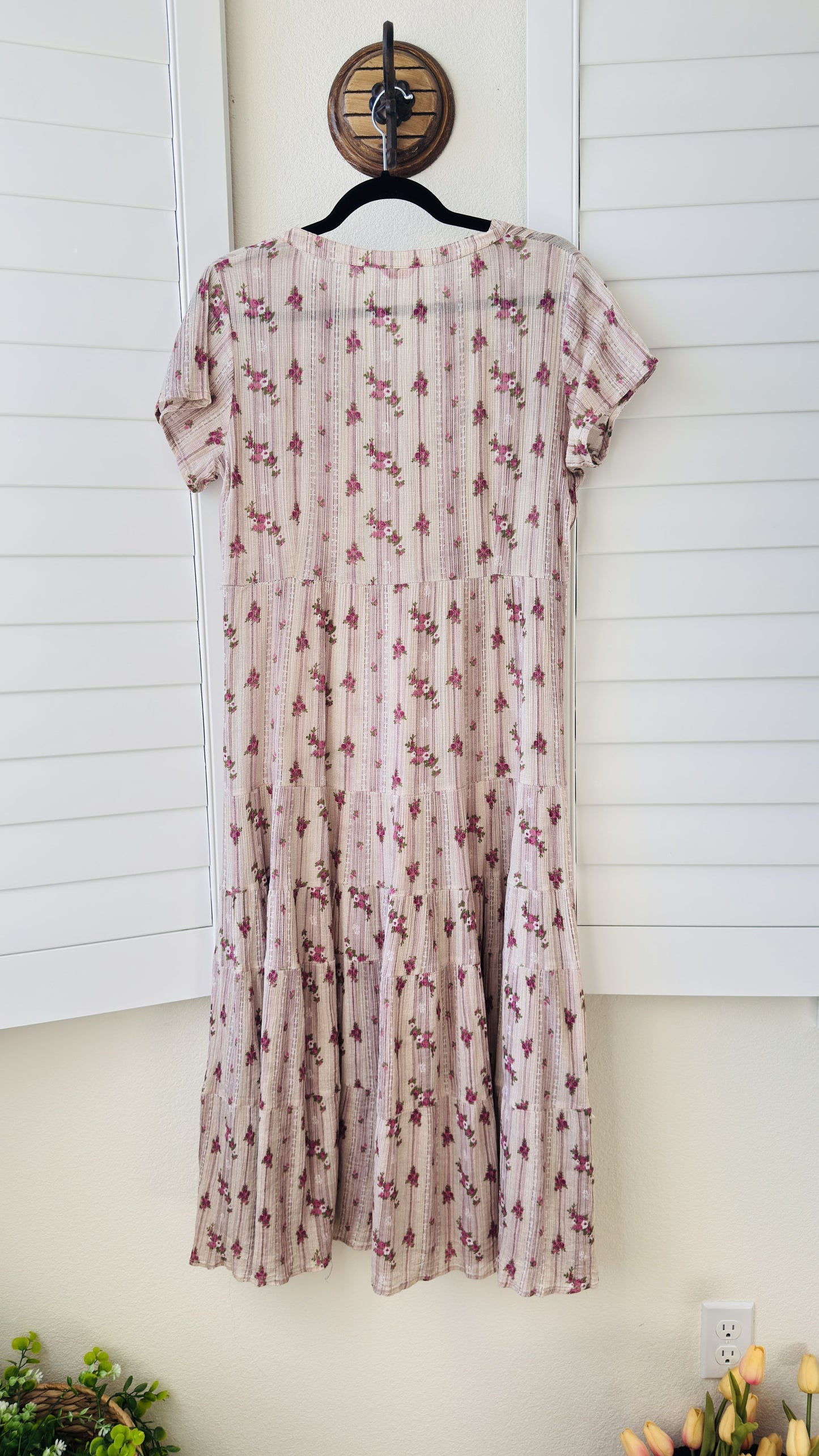 W for Woman Pink Floral Cotton Tiered Midi Dress - Size 12
