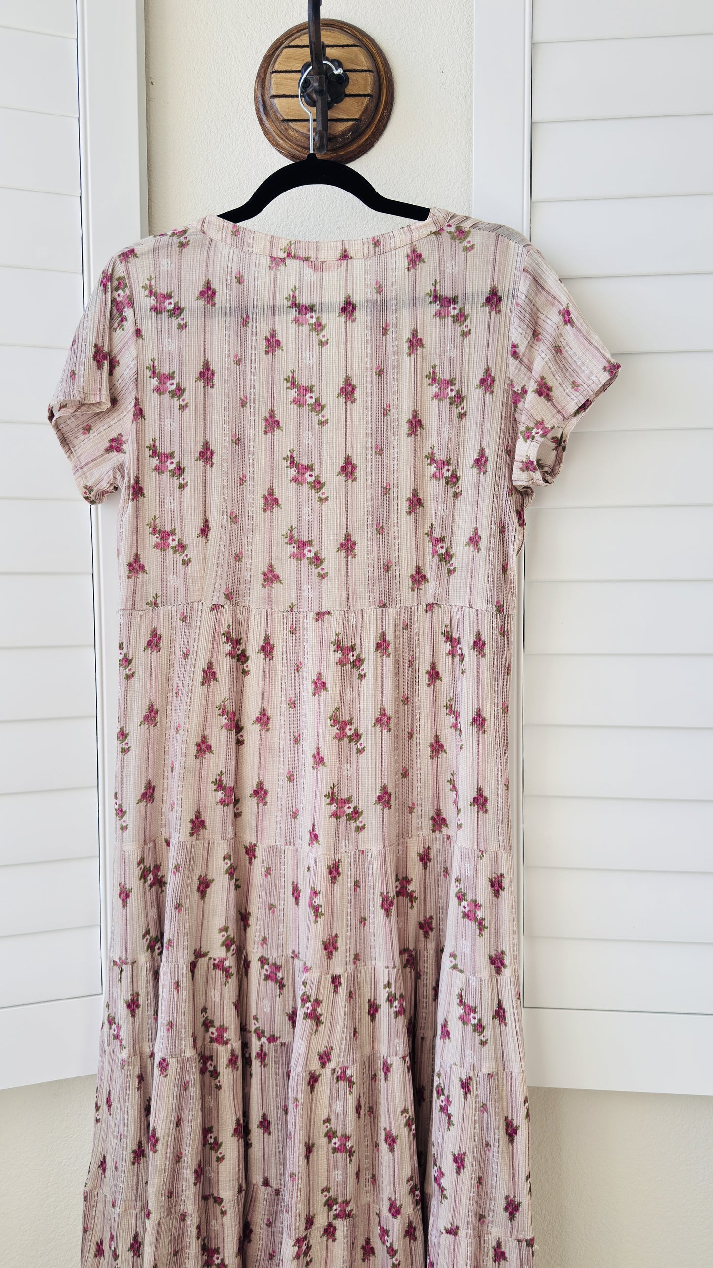 W for Woman Floral Printed Cotton Tiered Midi Dress - Size 12