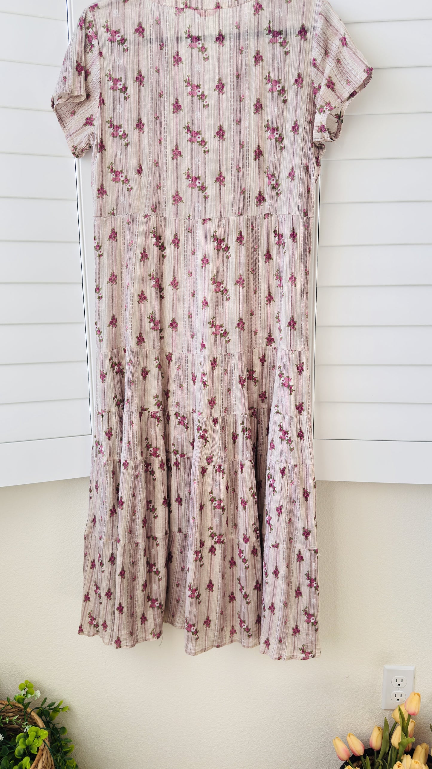 W for Woman Pink Floral Tiered Cotton Midi Dress - Size 12