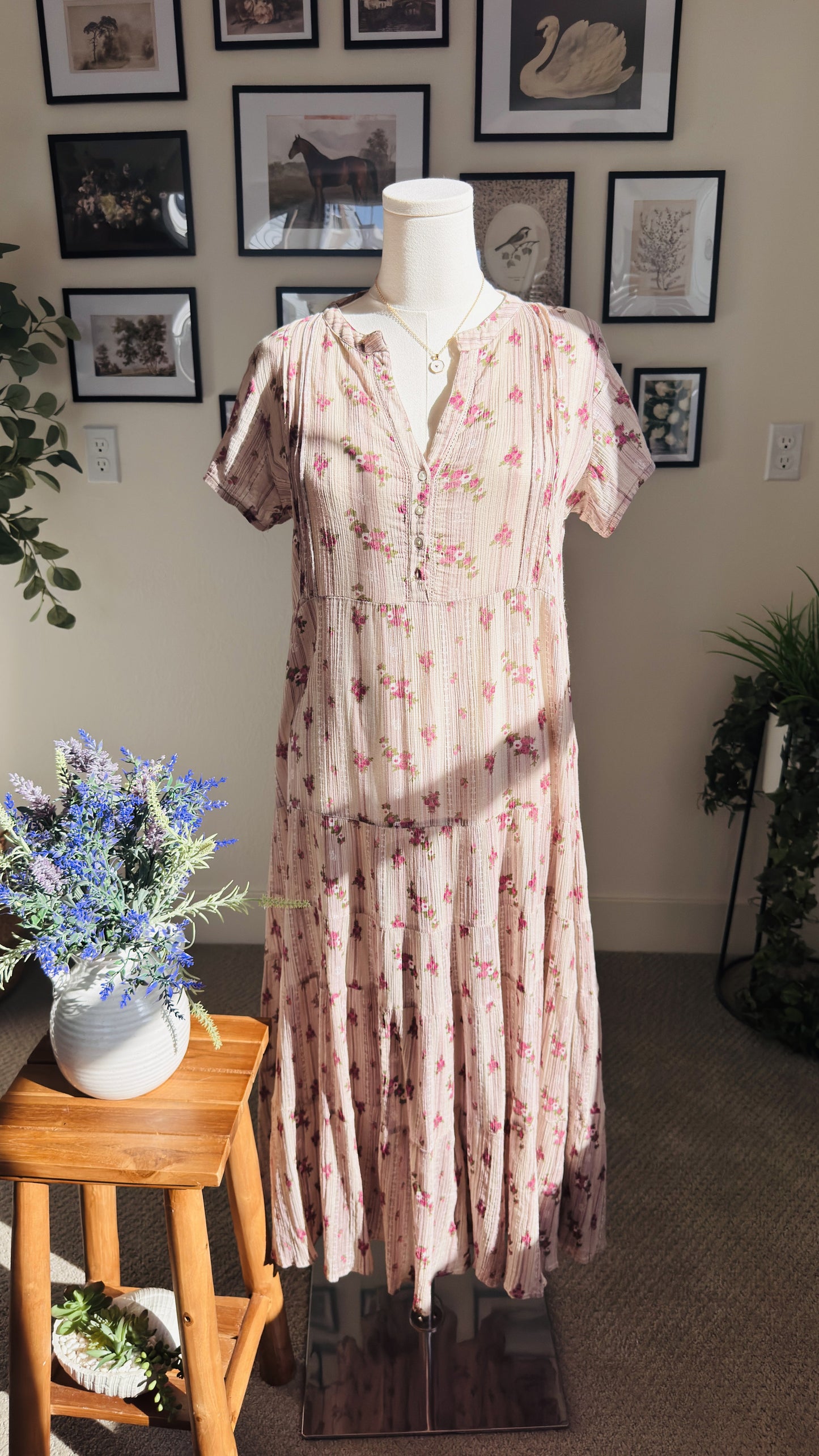 W for Woman Floral Printed Cotton Tiered Midi Dress - Size 12
