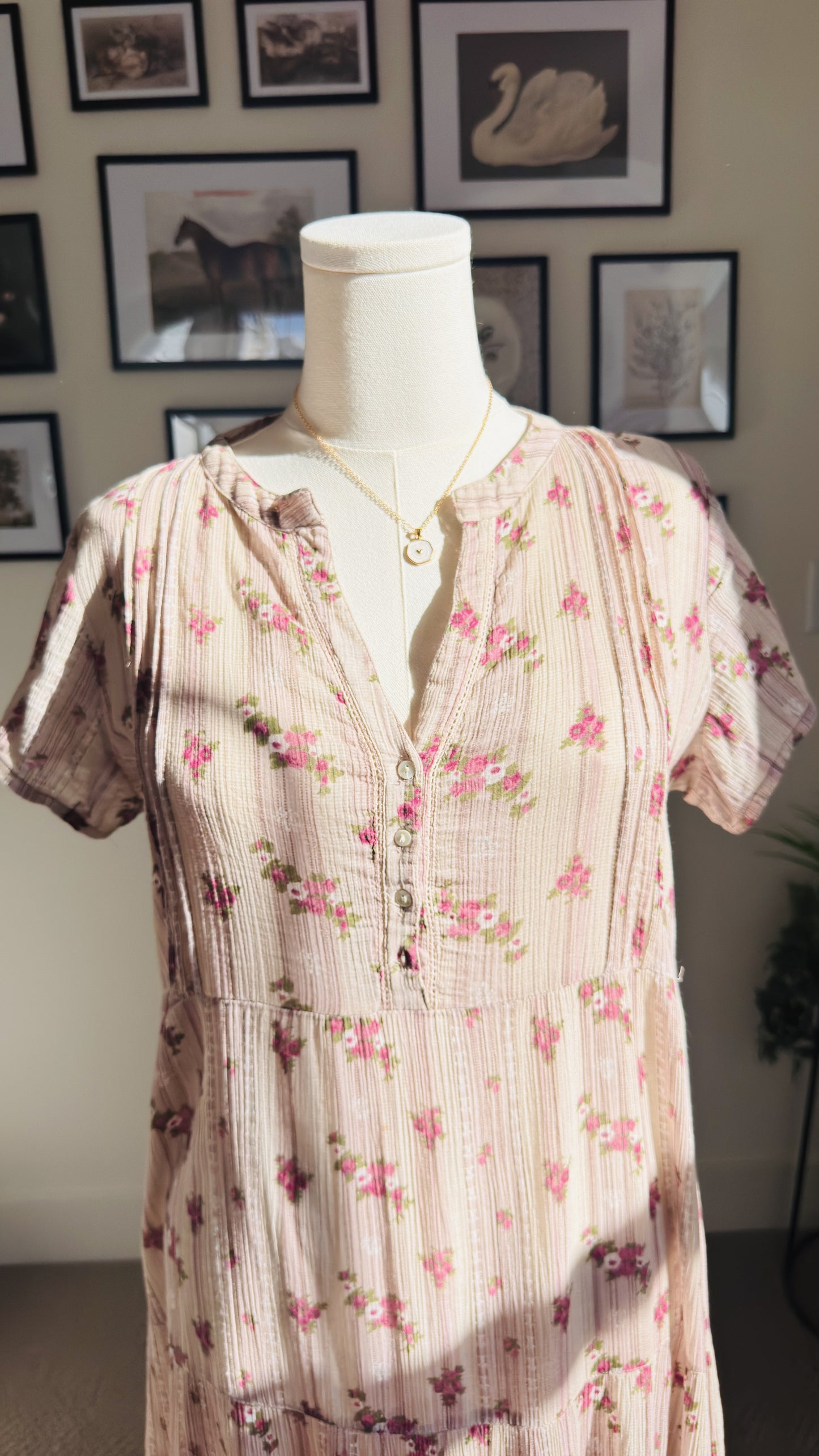 W for Woman Floral Printed Cotton Tiered Midi Dress - Size 12