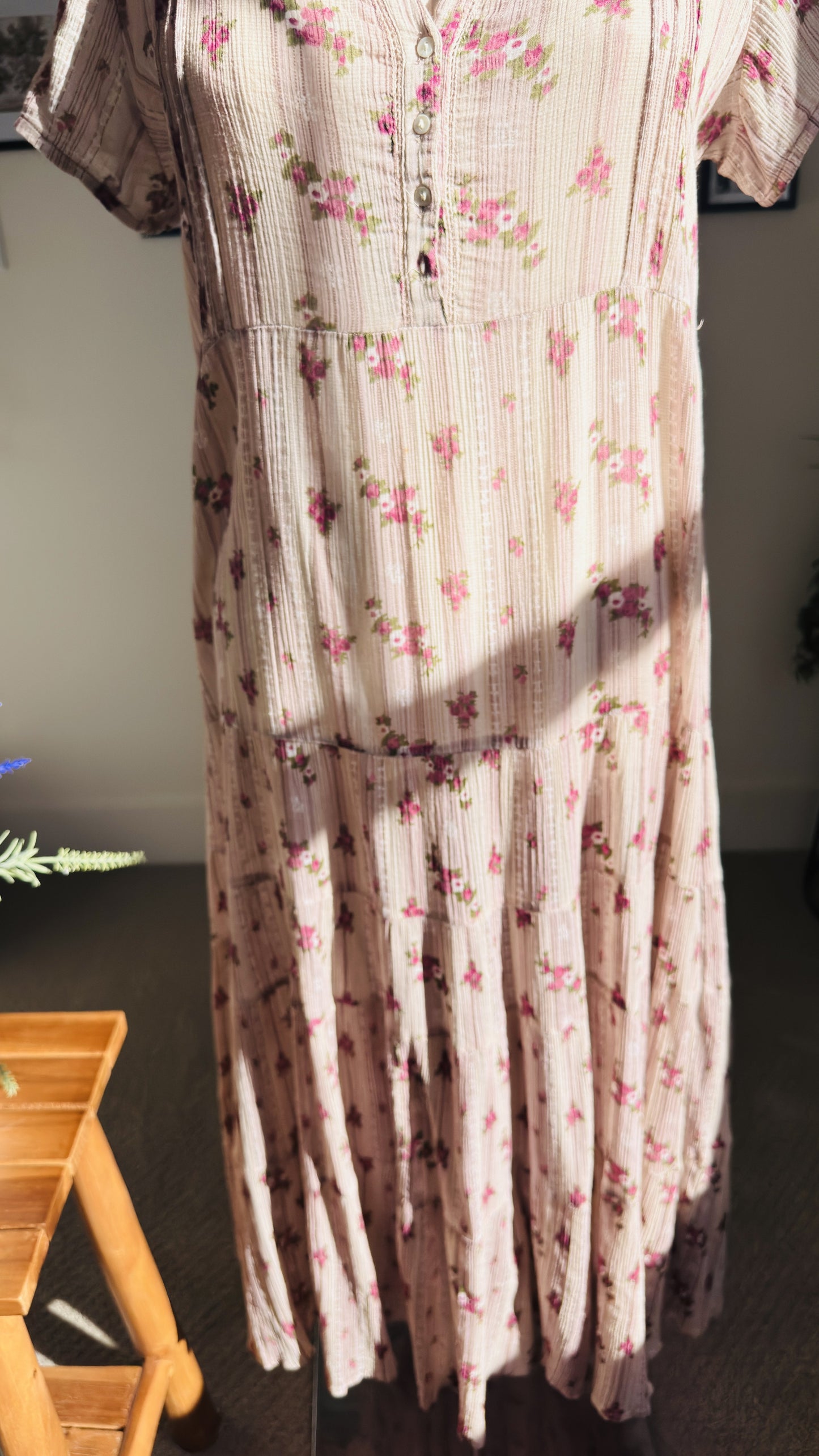 W for Woman Floral Printed Cotton Tiered Midi Dress - Size 12