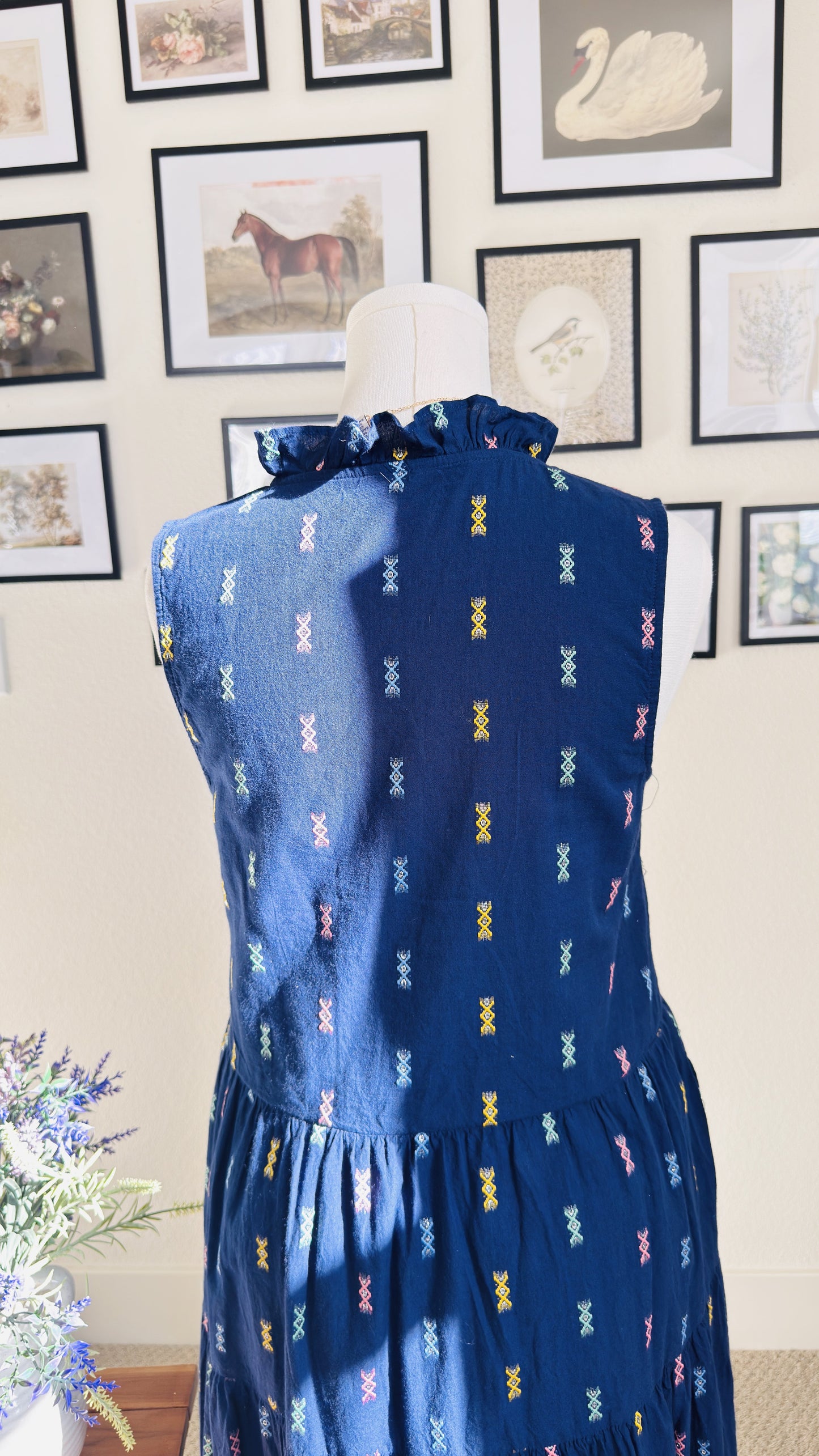 St. John's Bay Blue Embroidered Tiered Midi Dress - Size M