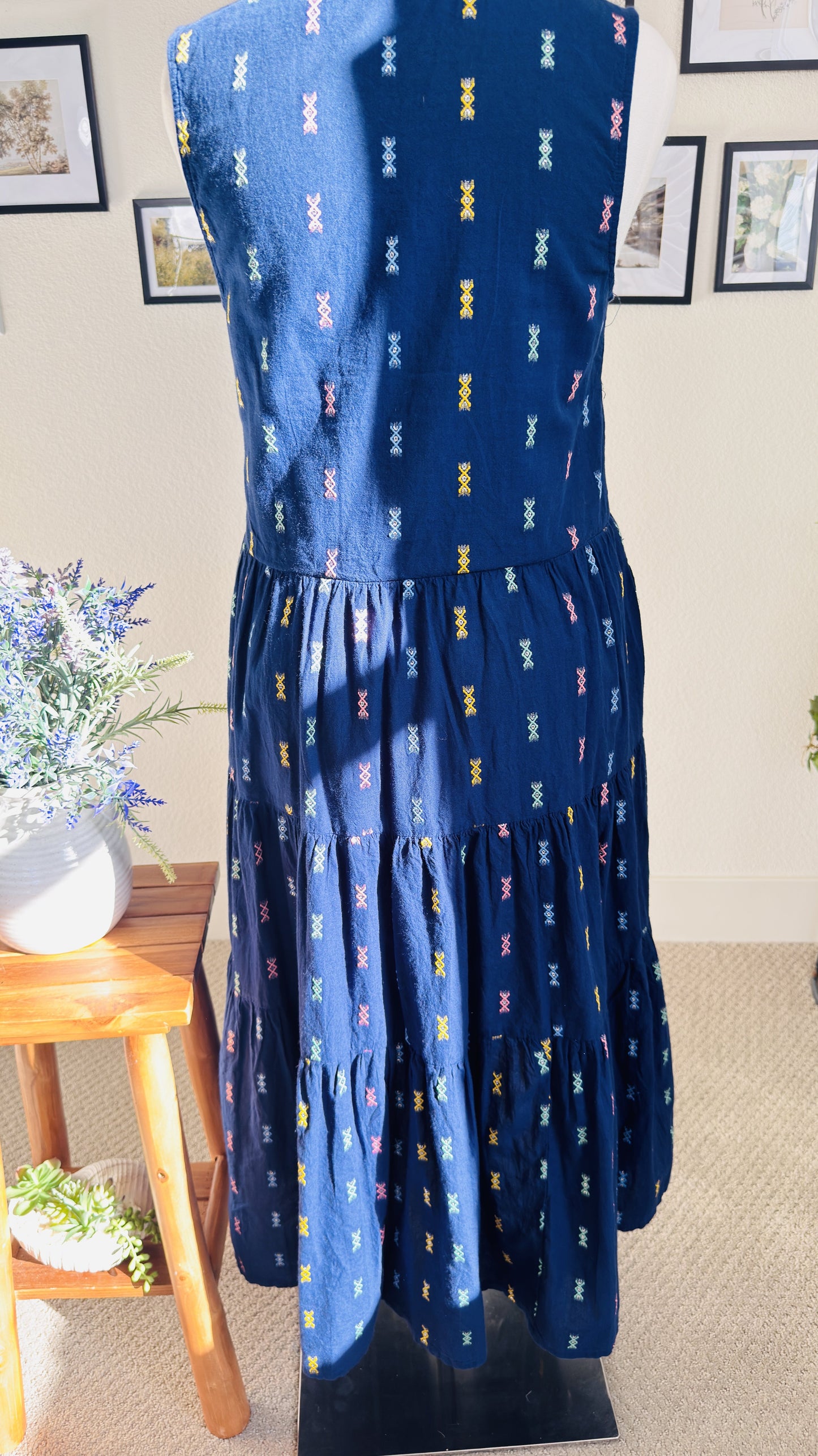 St. John's Bay Blue Embroidered Tiered Midi Dress - Size M