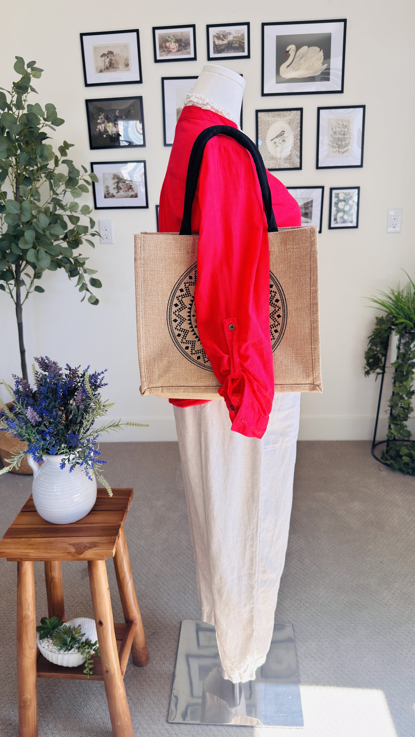 Caslon Linen Blend Elastic Waist Crop Pants in Oatmeal - Size L