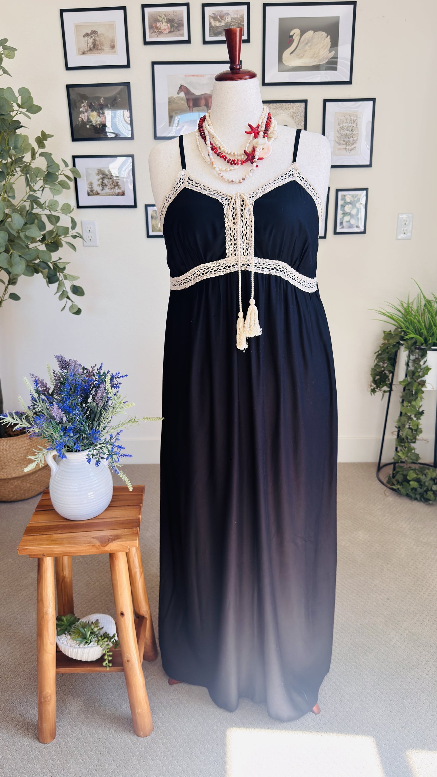 1.STATE Black Crochet Trim Maxi Dress Size XL