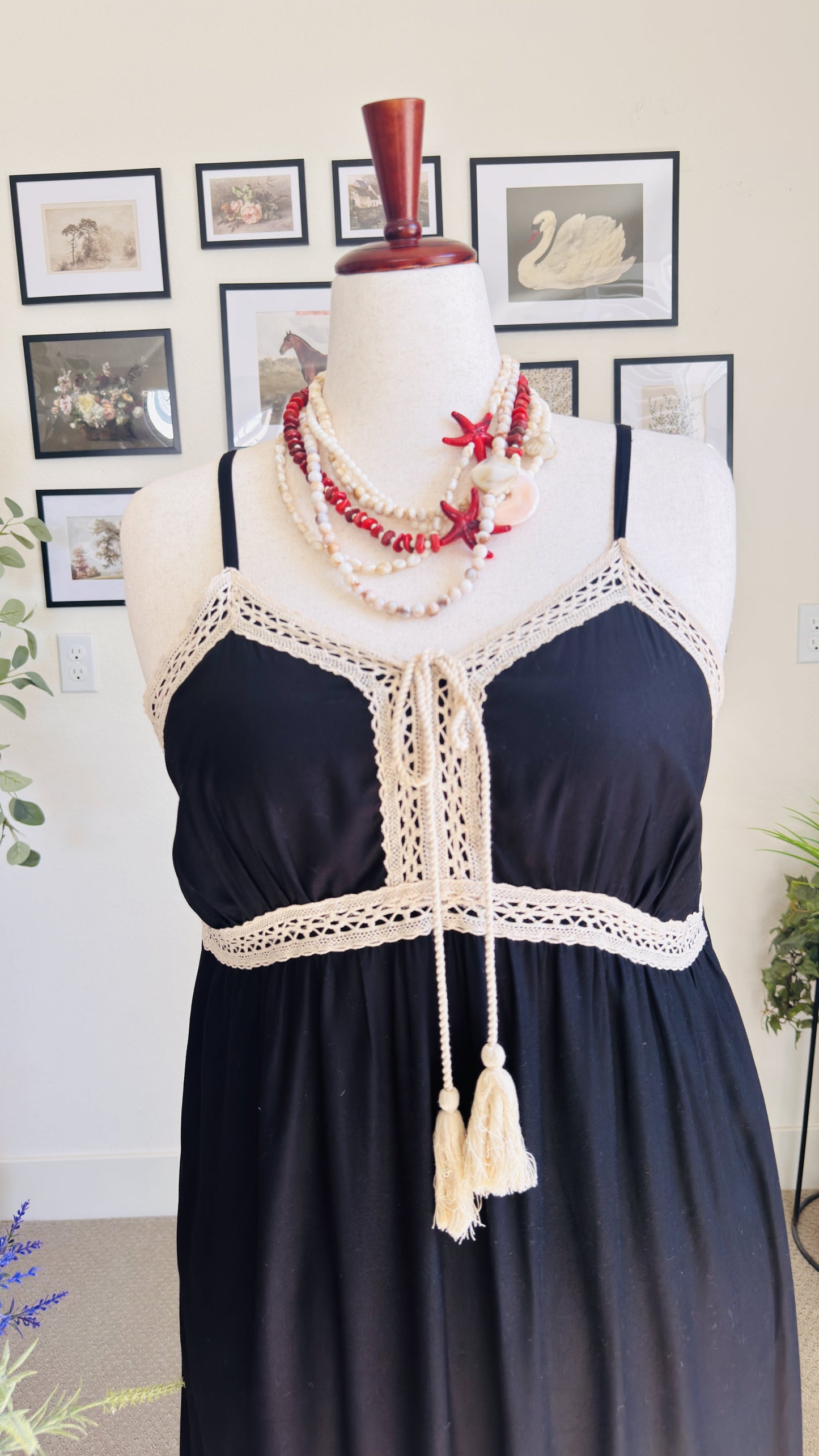 1.STATE Black Crochet Trim Maxi Dress Size XL