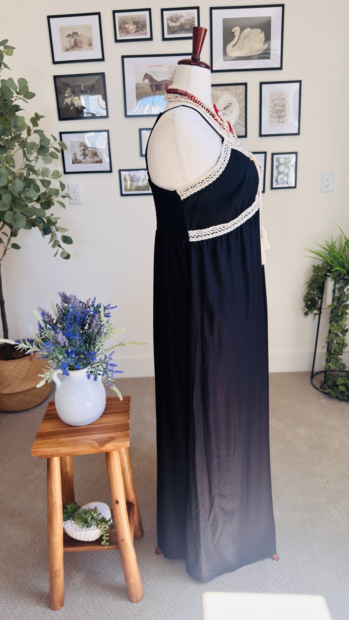 1.STATE Black Crochet Trim Maxi Dress Size XL