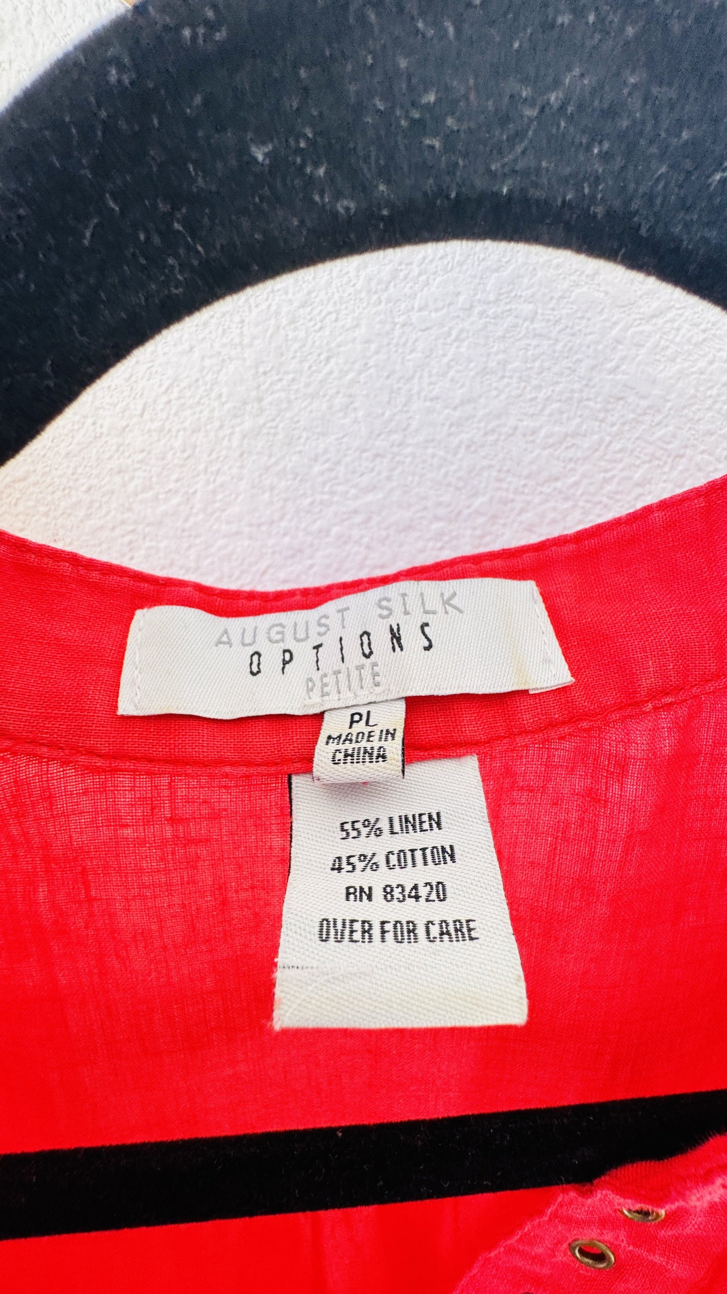 August Silk Options Petite Red Linen Cotton Blend Henley Top - Size PL