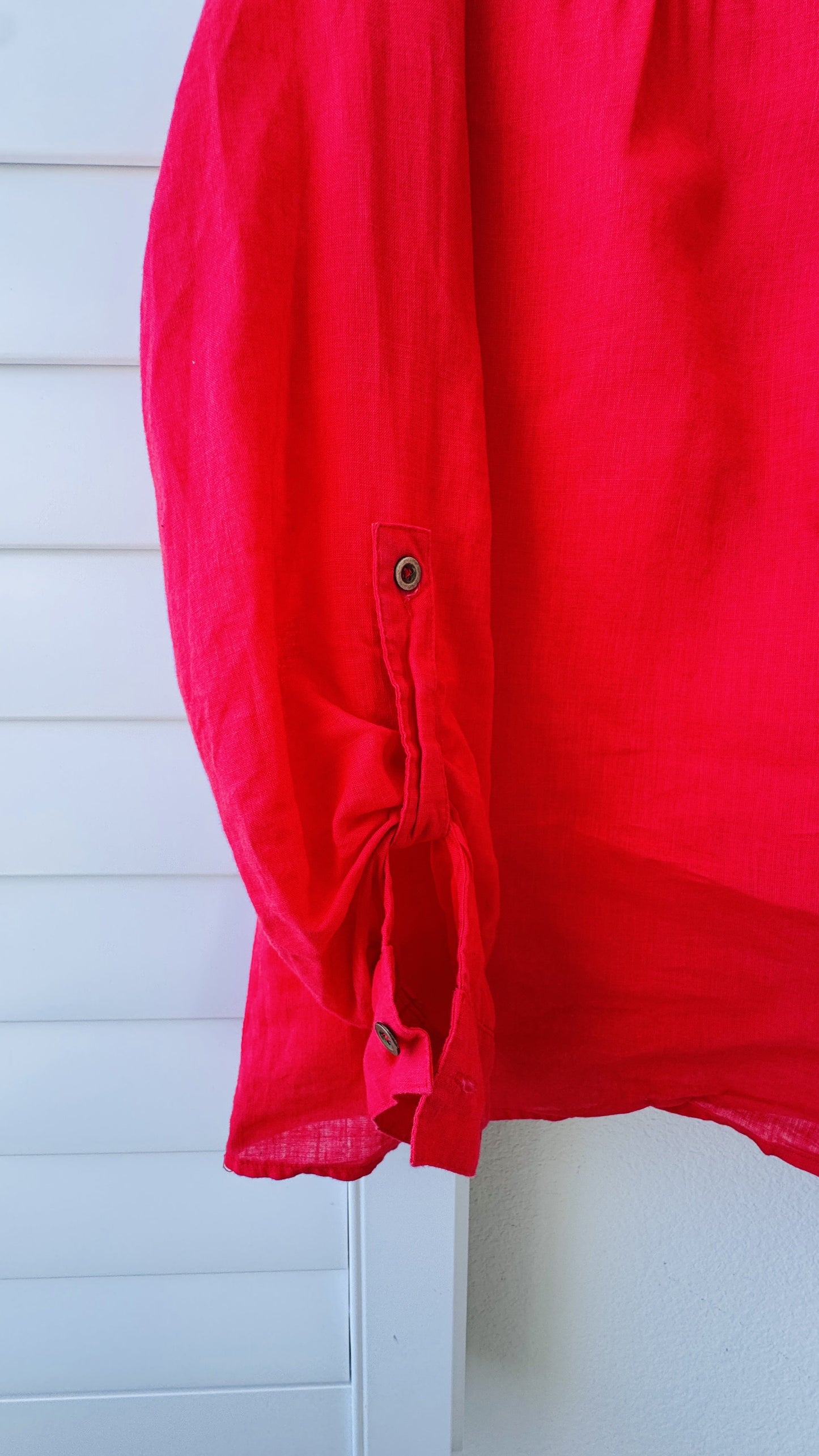 August Silk Options Petite Red Linen Cotton Blend Henley Top - Size PL