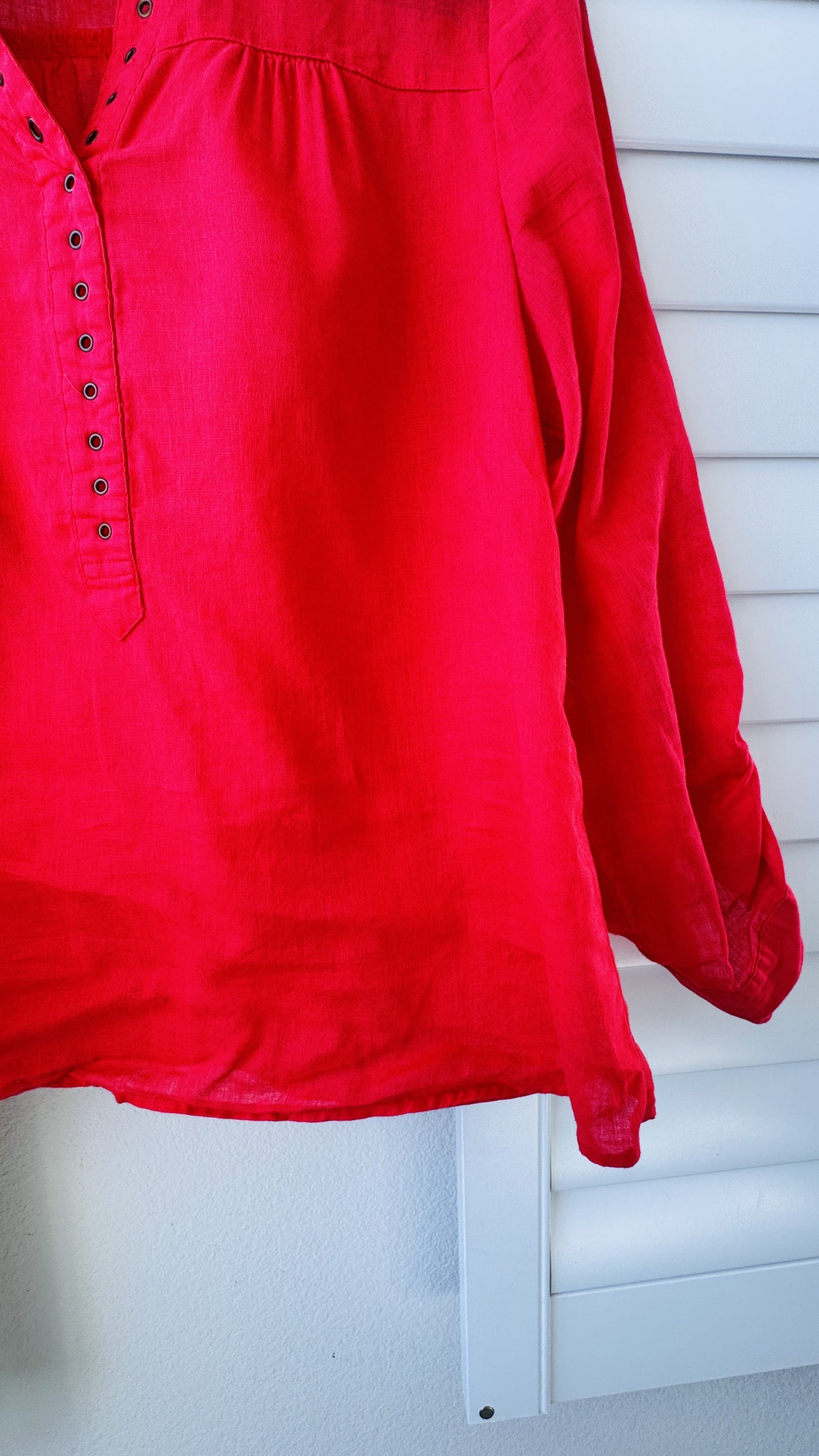 August Silk Options Petite Red Linen Cotton Blend Henley Top - Size PL