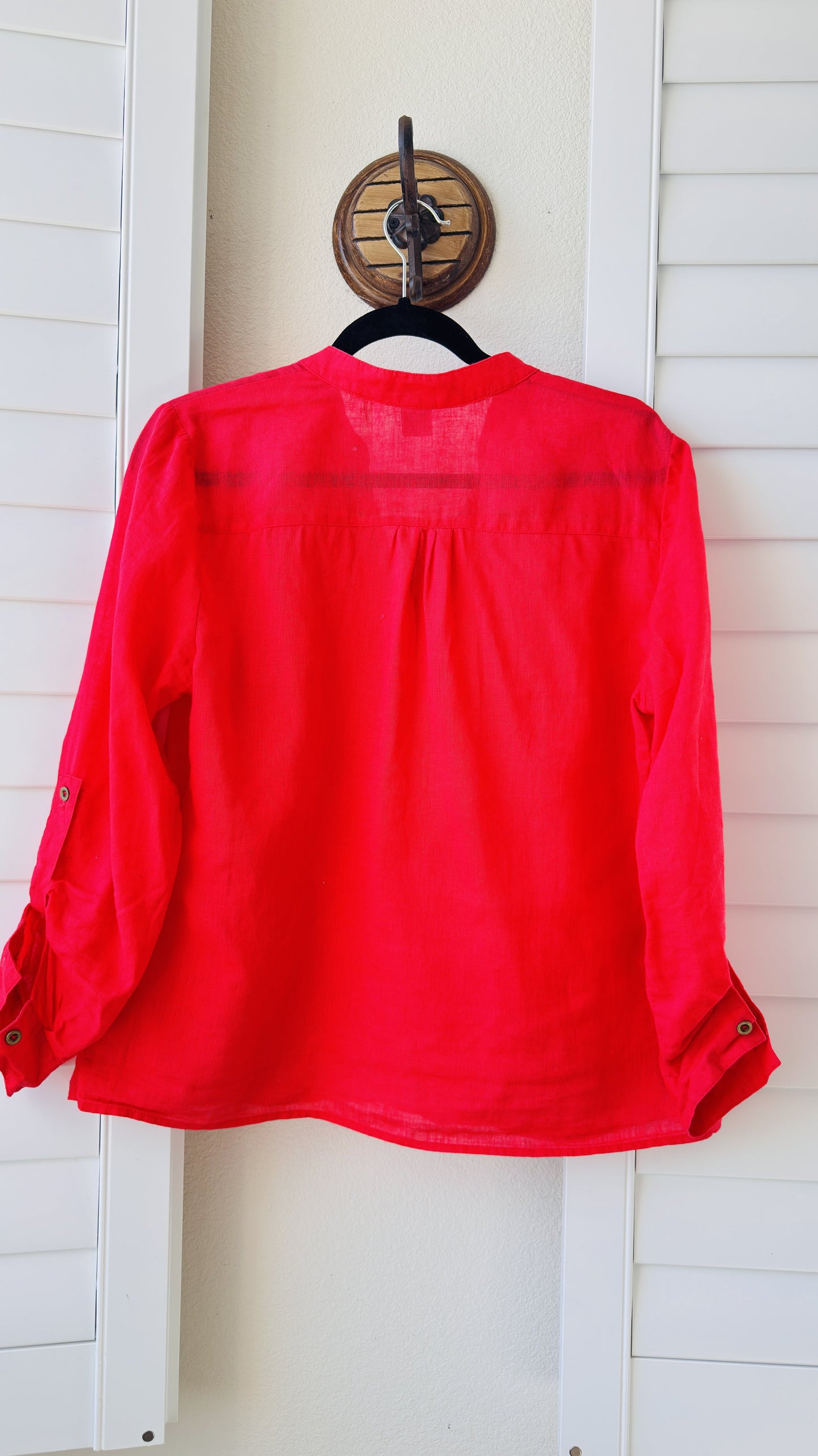 August Silk Options Petite Red Linen Cotton Blend Henley Top - Size PL